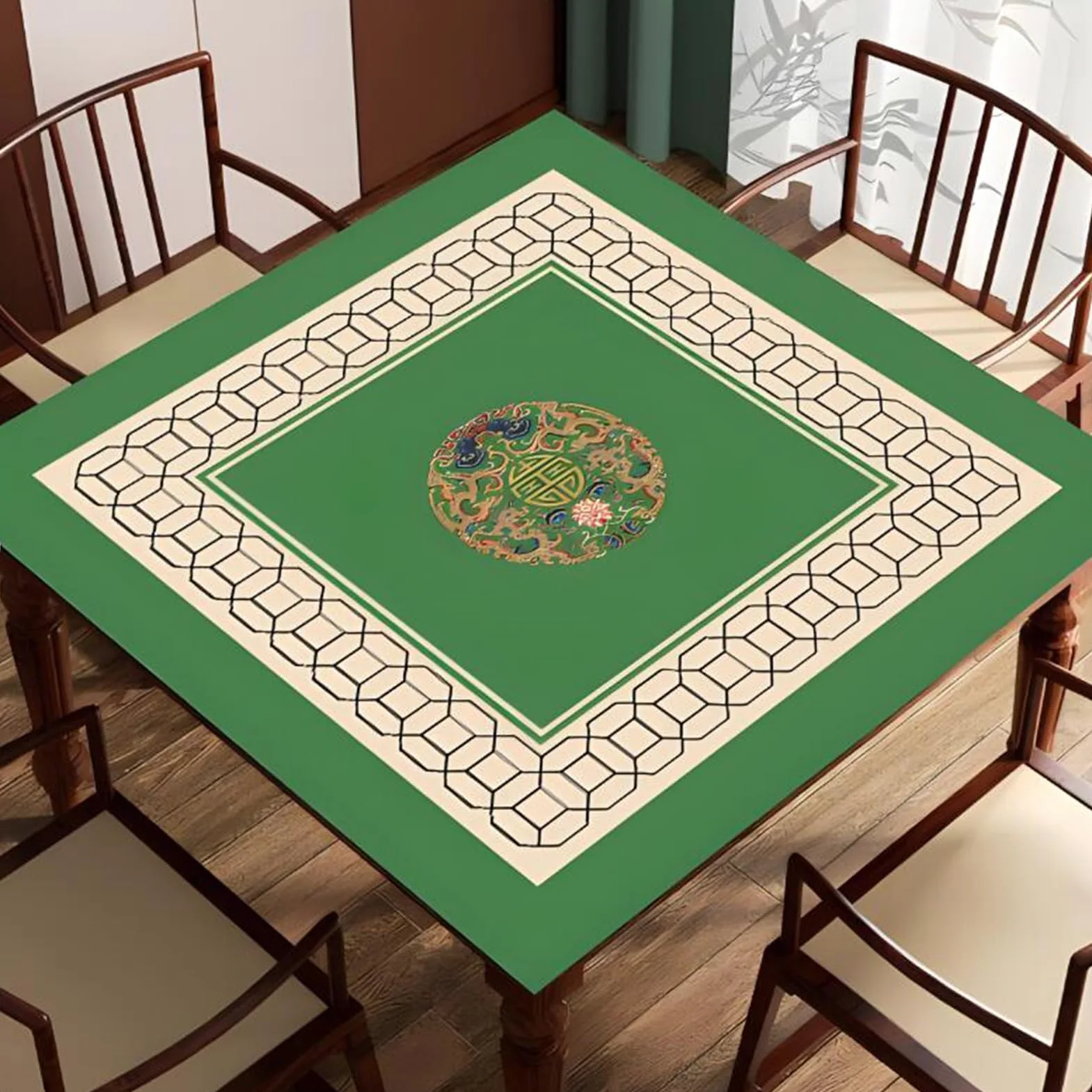 Tapis de mah-Jong, Tapis de Table Majiang, Tapis Jeu Mahjong carré avec Sac Rangement(Grün,88x88cm (34.64x34.64in))