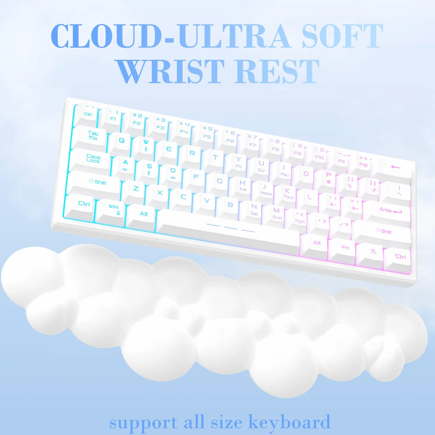 ATTACK SHARK Cloud Repose-poignet Ergonomique Anti-dérapant Support de Main Bureau Repose-paume Clavier Mécanique TKL 87 Touches Blanc