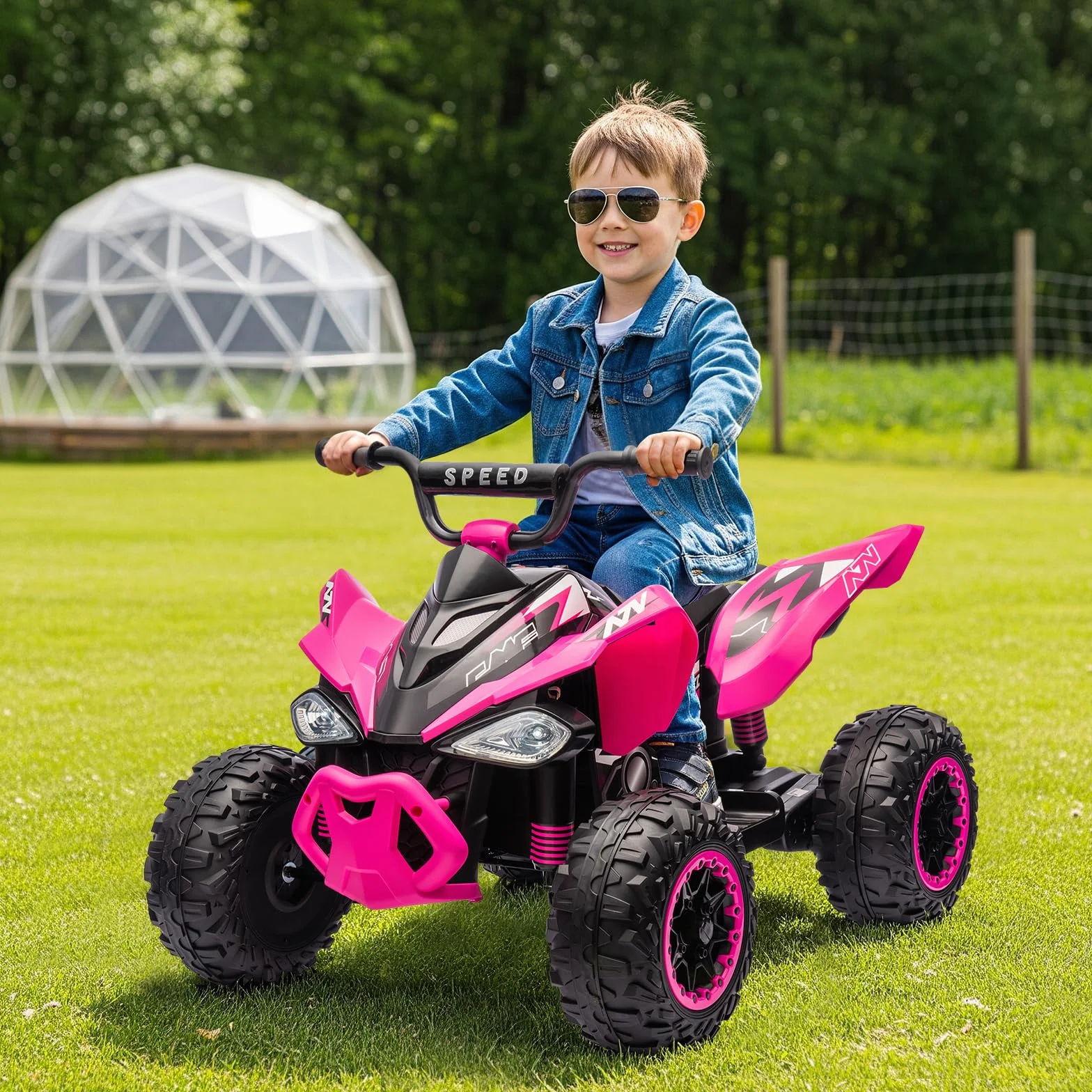 LALAHO Quad Électrique Enfants 12V Voiture Électrique avec LED et Musique ATV pour Enfant 3-8 Ans Rose