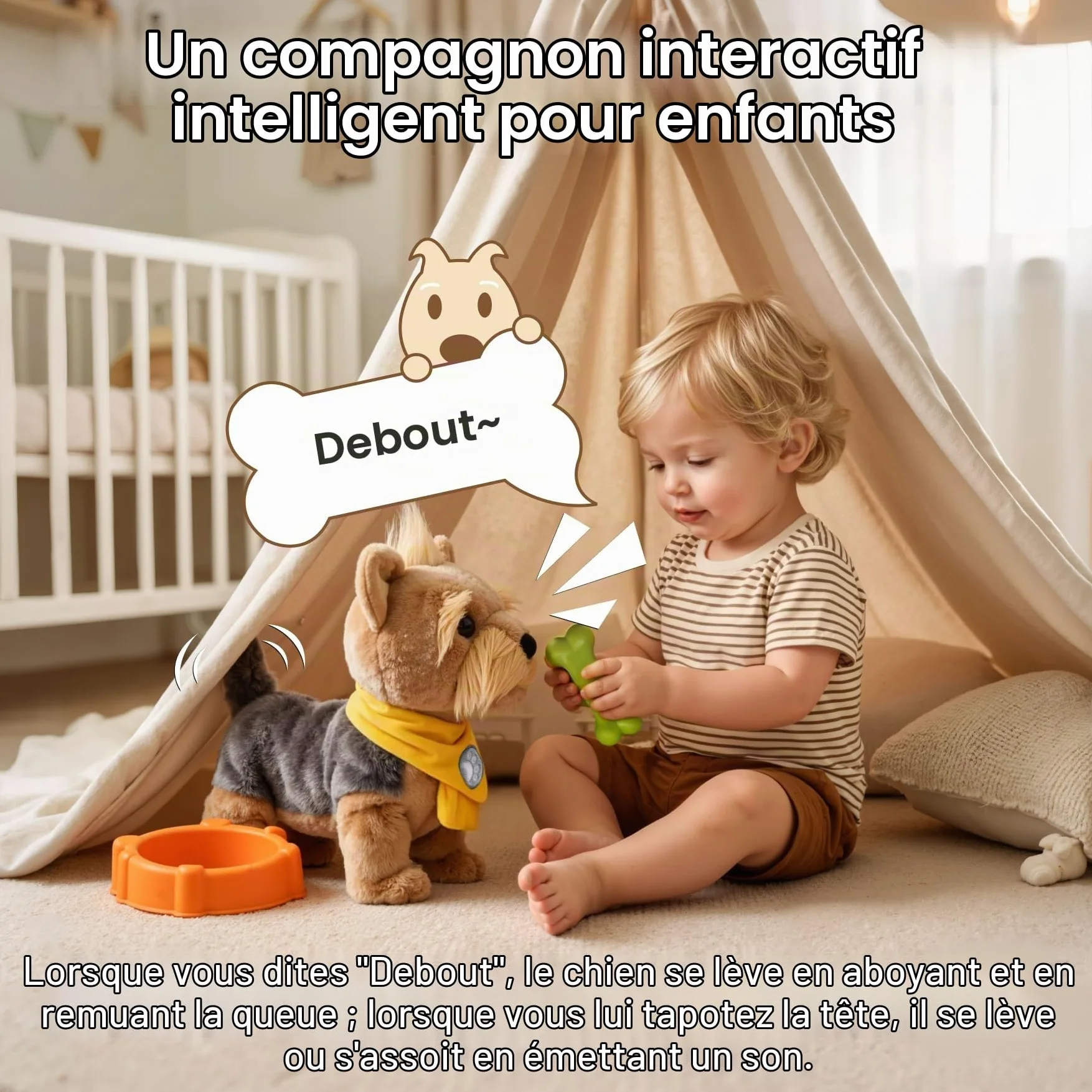 TUMAMA Kids Chien en Peluche Qui Marche, Chien Interactif Enfants | Jouet électronique qui chante, aboie, remue la queue, peluche à commande vocale – Jouet pour enfants, filles et garçons