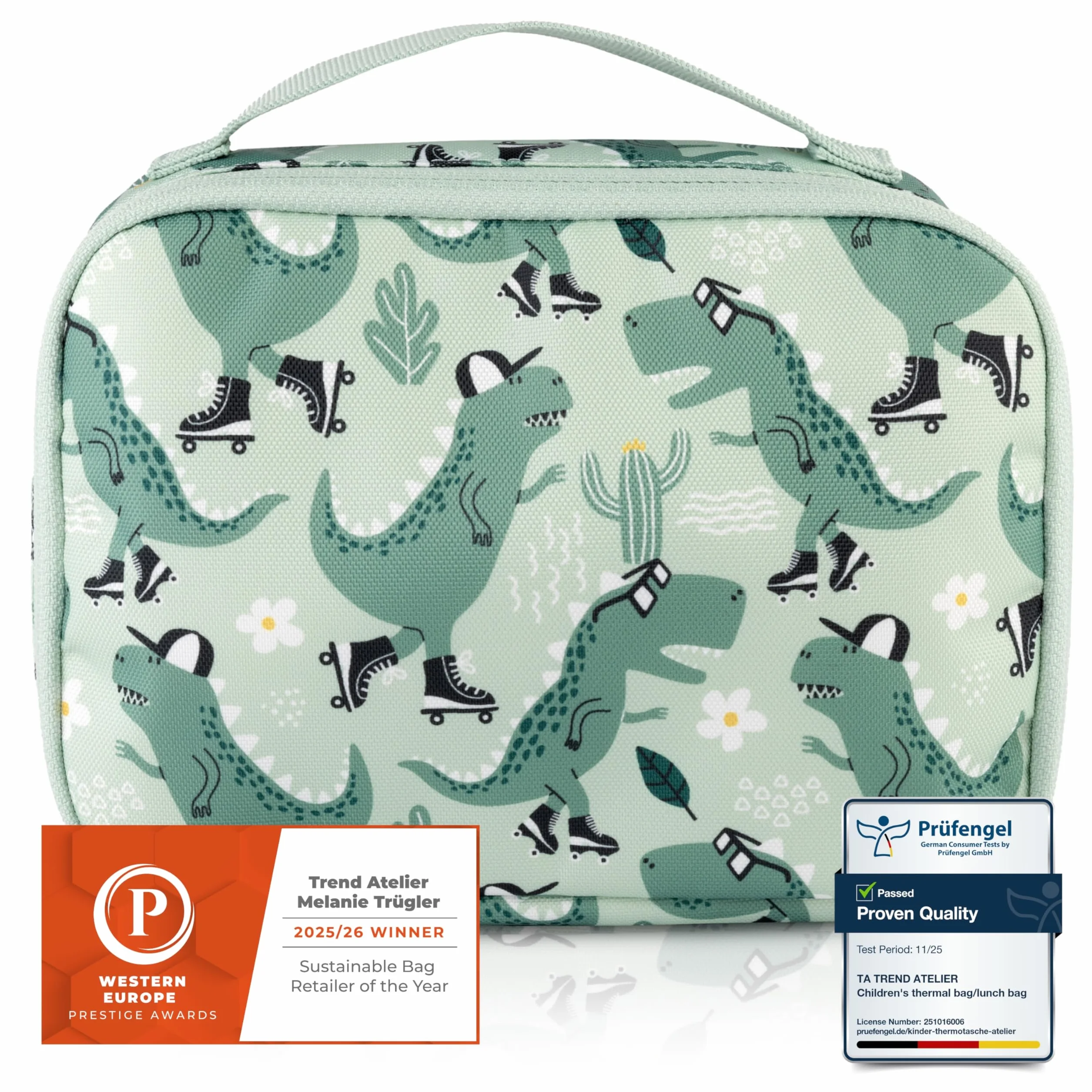 Sac Isotherme Repas Enfant Vert Dinosaure 21,5 x 14,5 x 6,5 cm