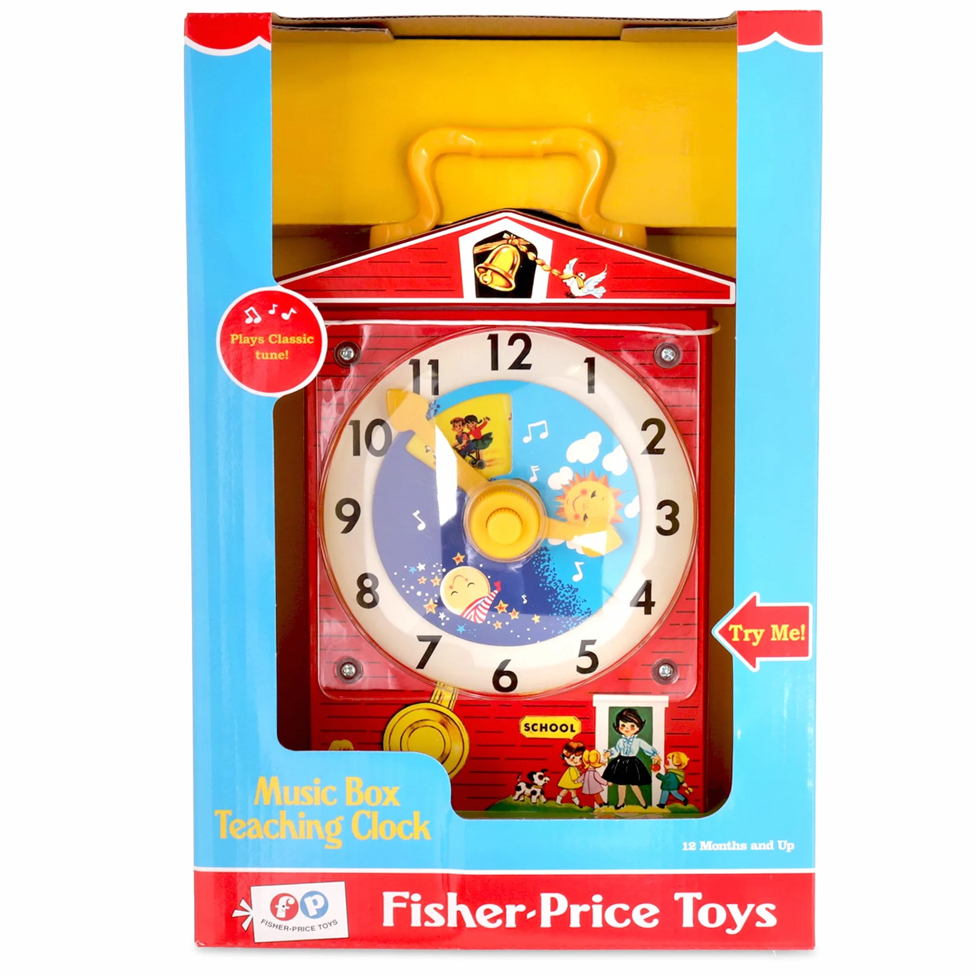 Fisher-Price Classics Pendule Éducative Boîte à Musique Jouet Musical Interactif Bébé Style Rétro