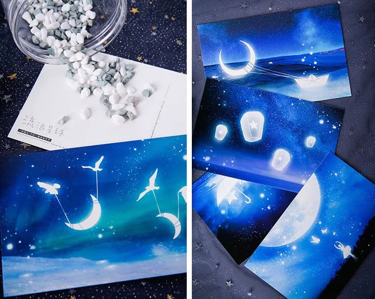 Lot de 30 Cartes Postales Phosphorescentes de Qualité - Cartes Postales Art, Remerciement, Voyage (Wander the Earth)