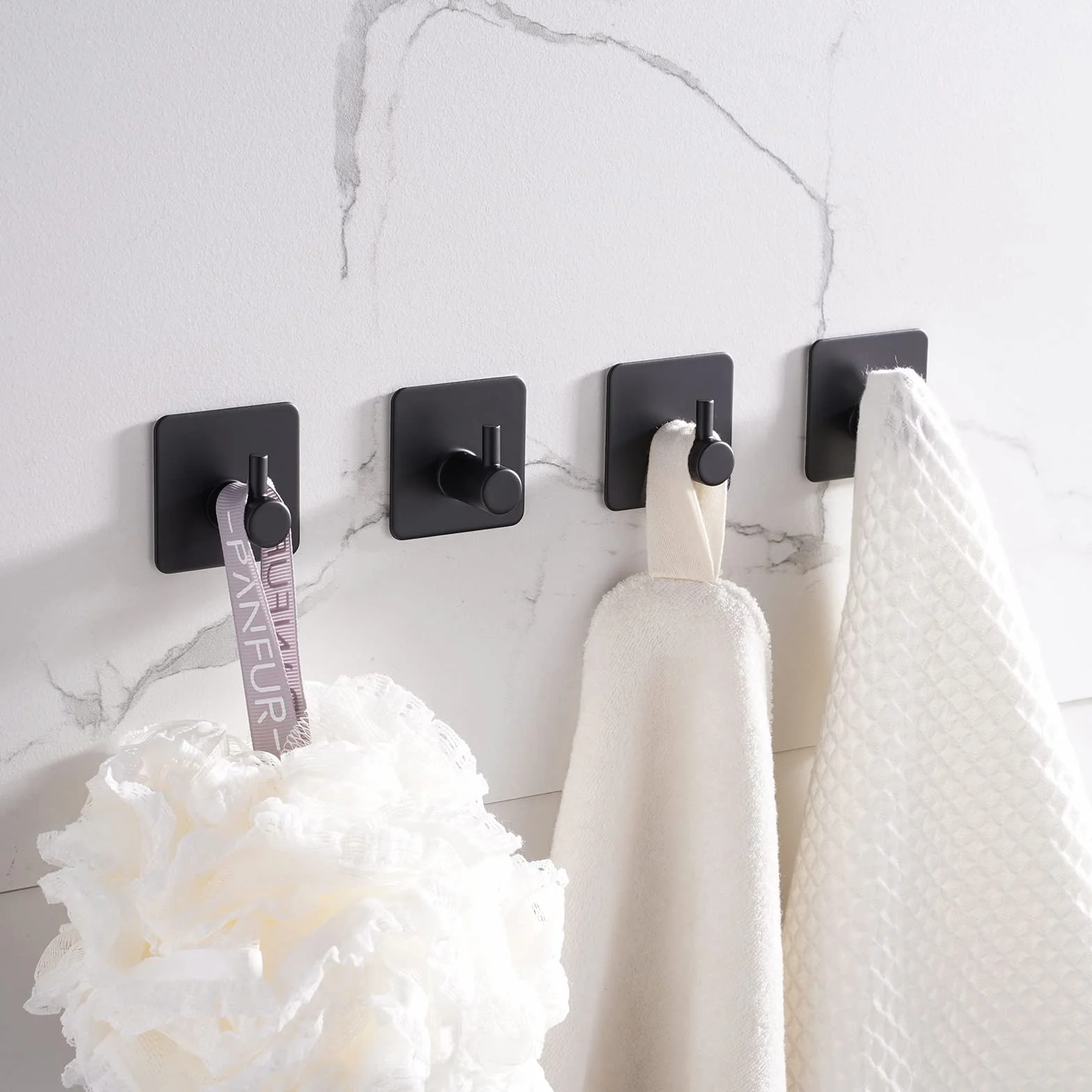 Lot de 5 crochets pour serviettes sans perçage en acier inoxydable auto-adhésifs Noir