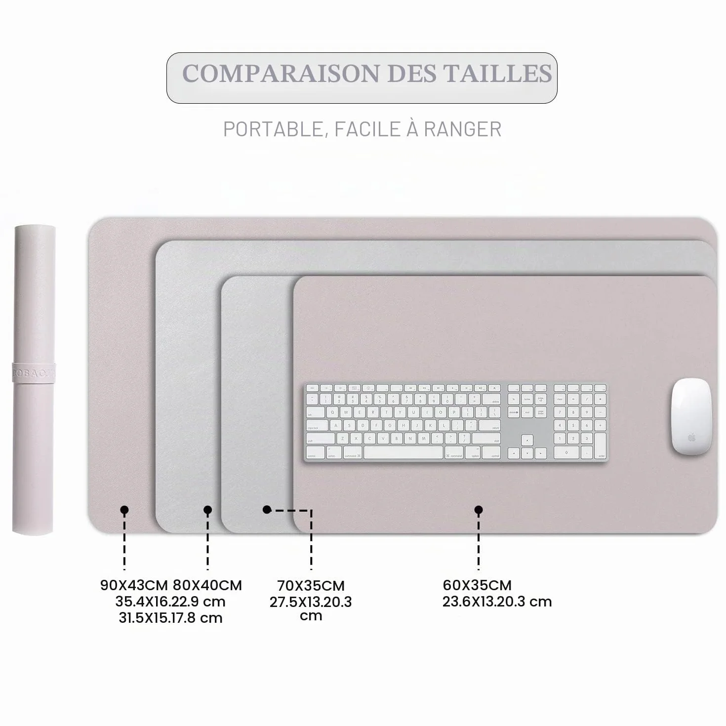 Tapis de Souris Grand XXL 90 x 43cm, Sous Main Bureau Cuir PU Étanche Double Face Gris Clair/Argent