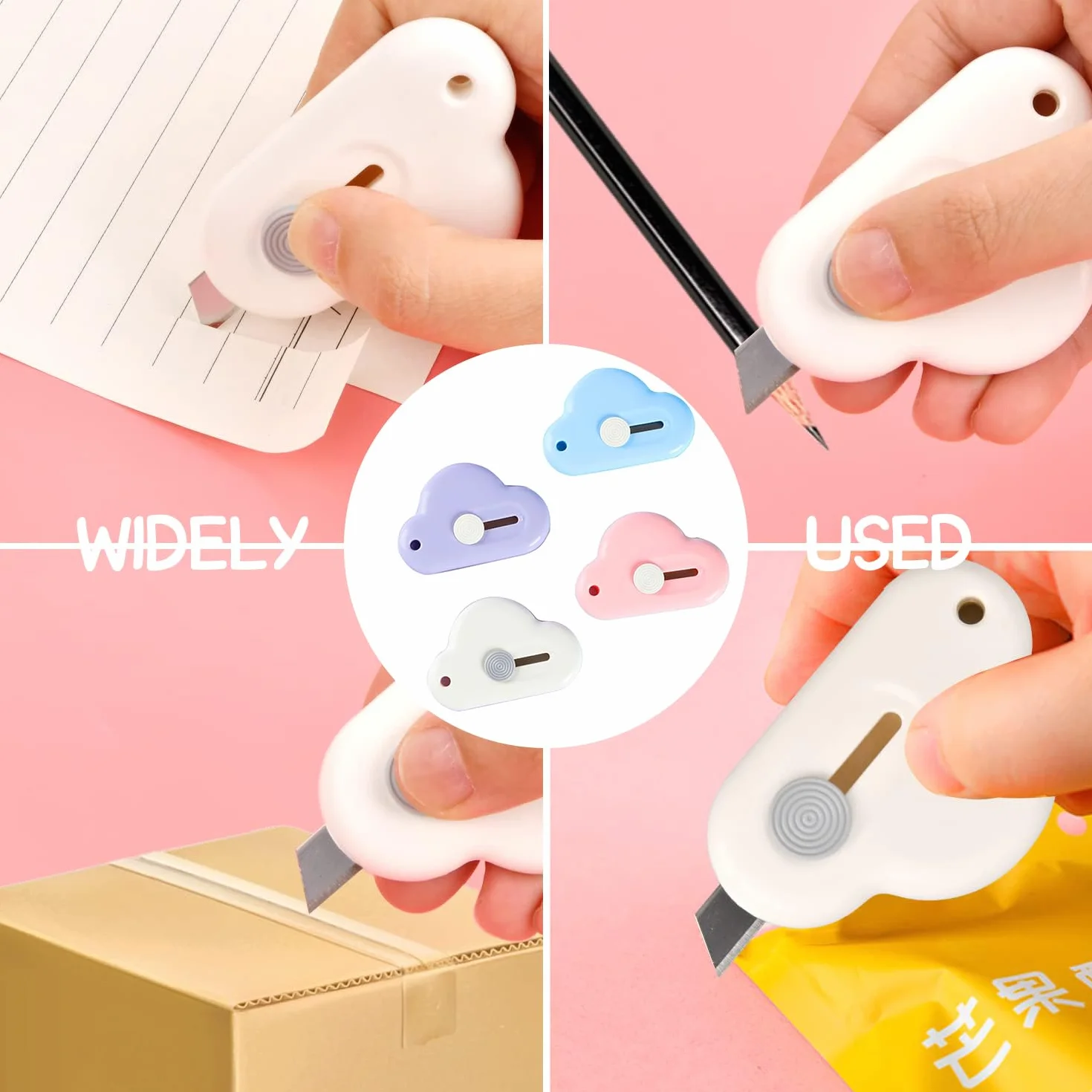 Mini Cutter Nuage Kawaii Ouvre Colis Enveloppe Papeterie Pastel Fournitures Scolaires Aesthetic Forme Nuage Rose Bleu Violet Blanc