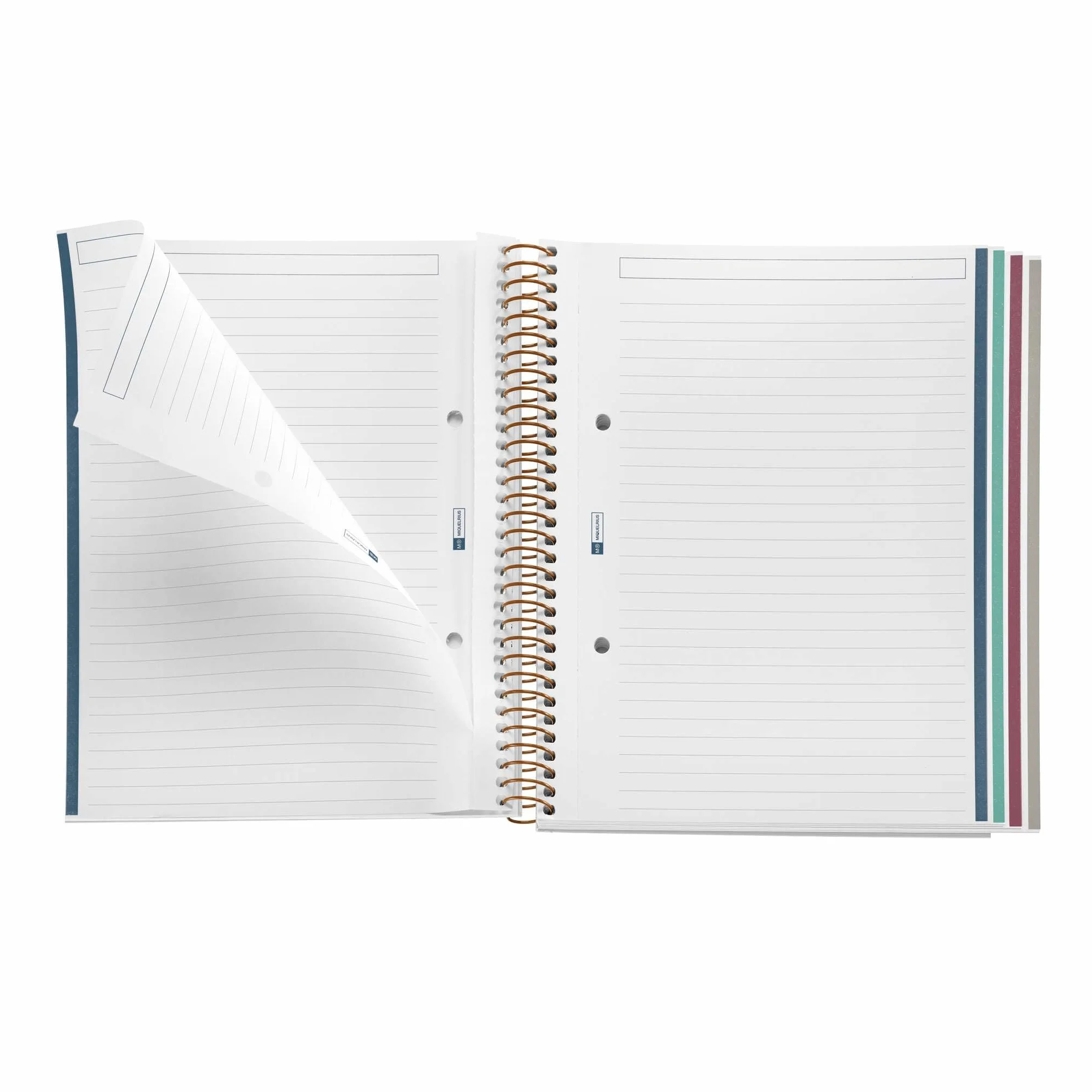 Miquelrius Cahier à reliure spirale A5 100 feuilles lignées 70 g/m² Couverture carton rigide