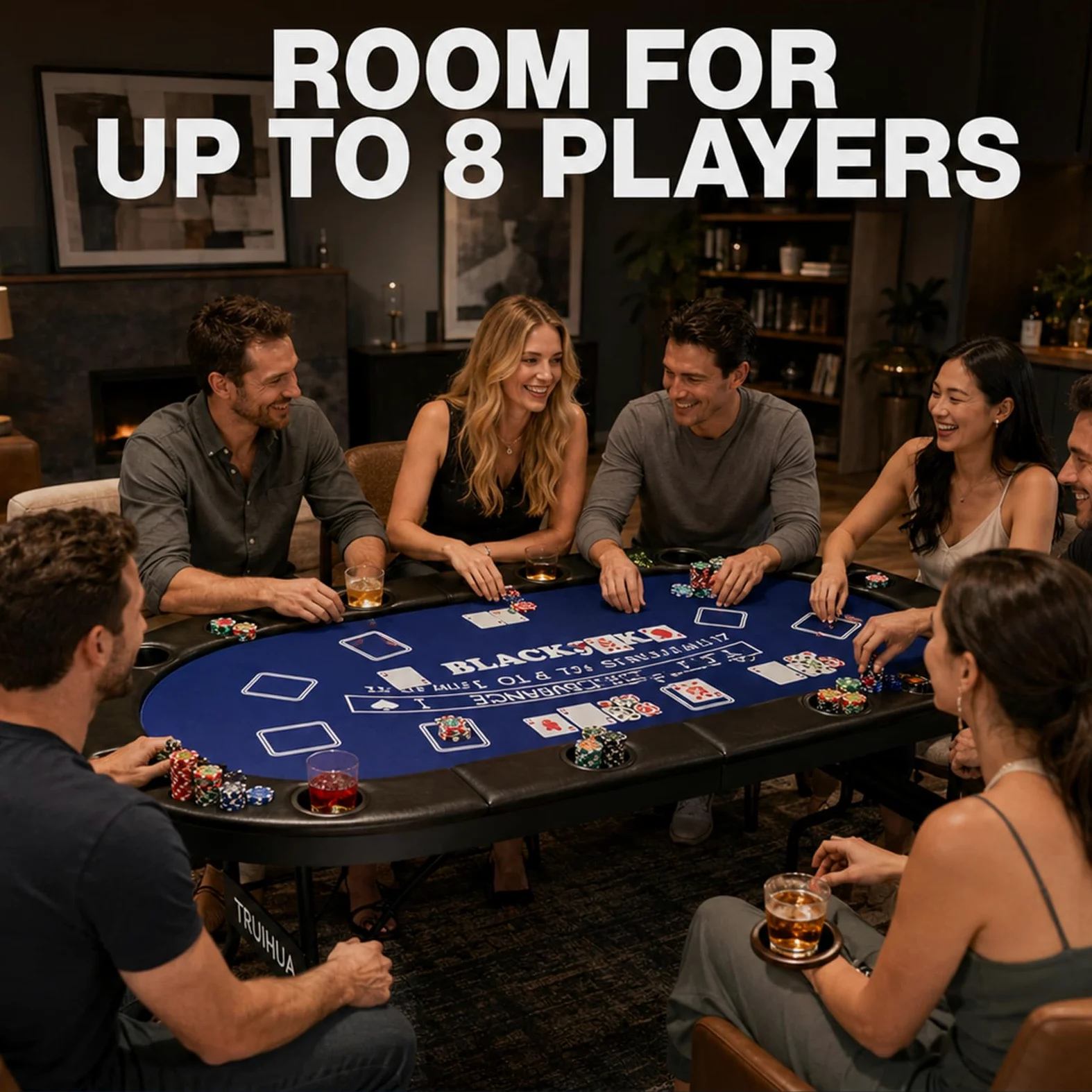 Table de poker pliable de 180 cm pour 8 joueurs, avec 2 tapis de jeu interchangeables en feutre, rail rembourré et porte-gobelets, Texas Hold'em et Blackjack