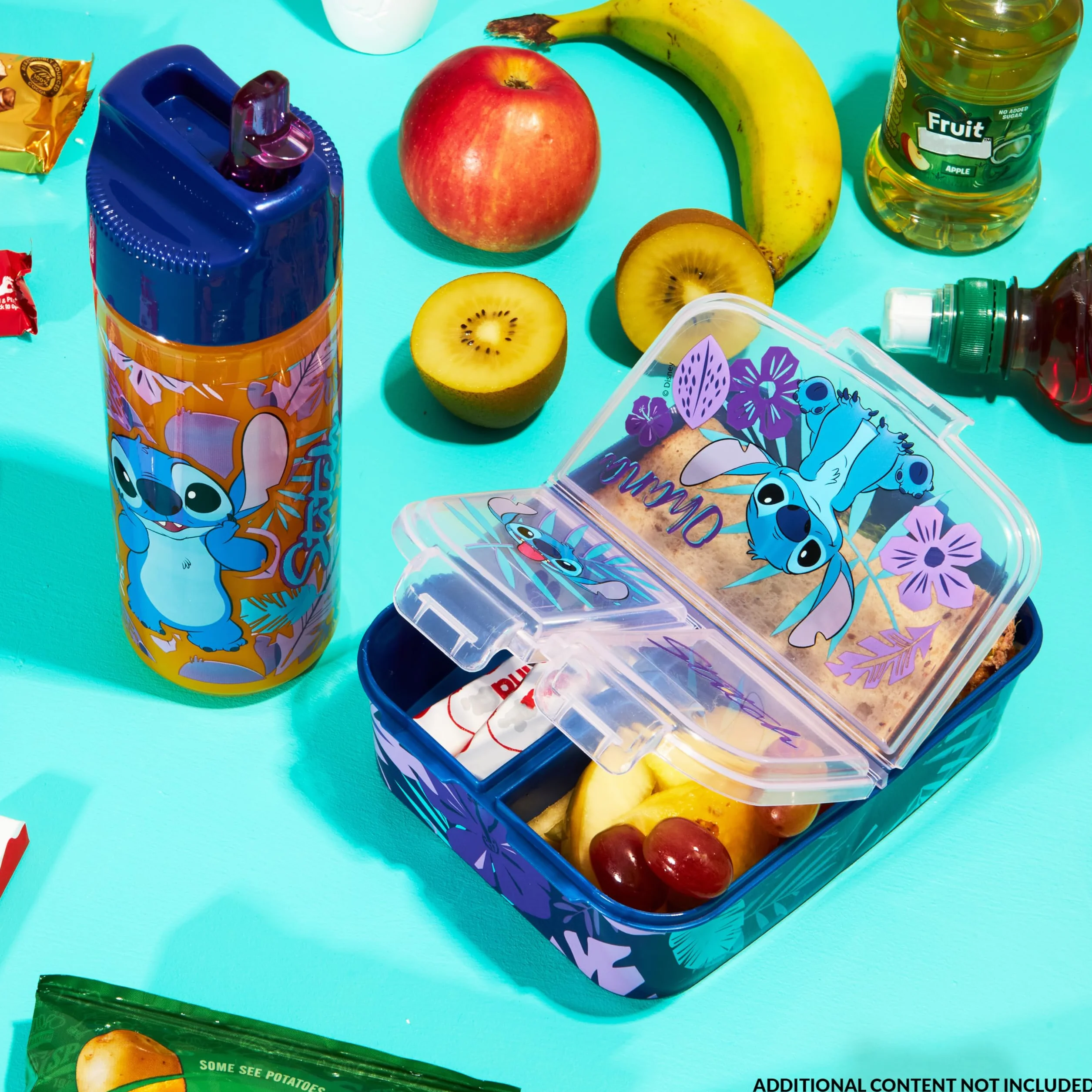 Disney Stitch Boîte à Goûter Enfant avec Compartiments et Gourde Bleu/Violet