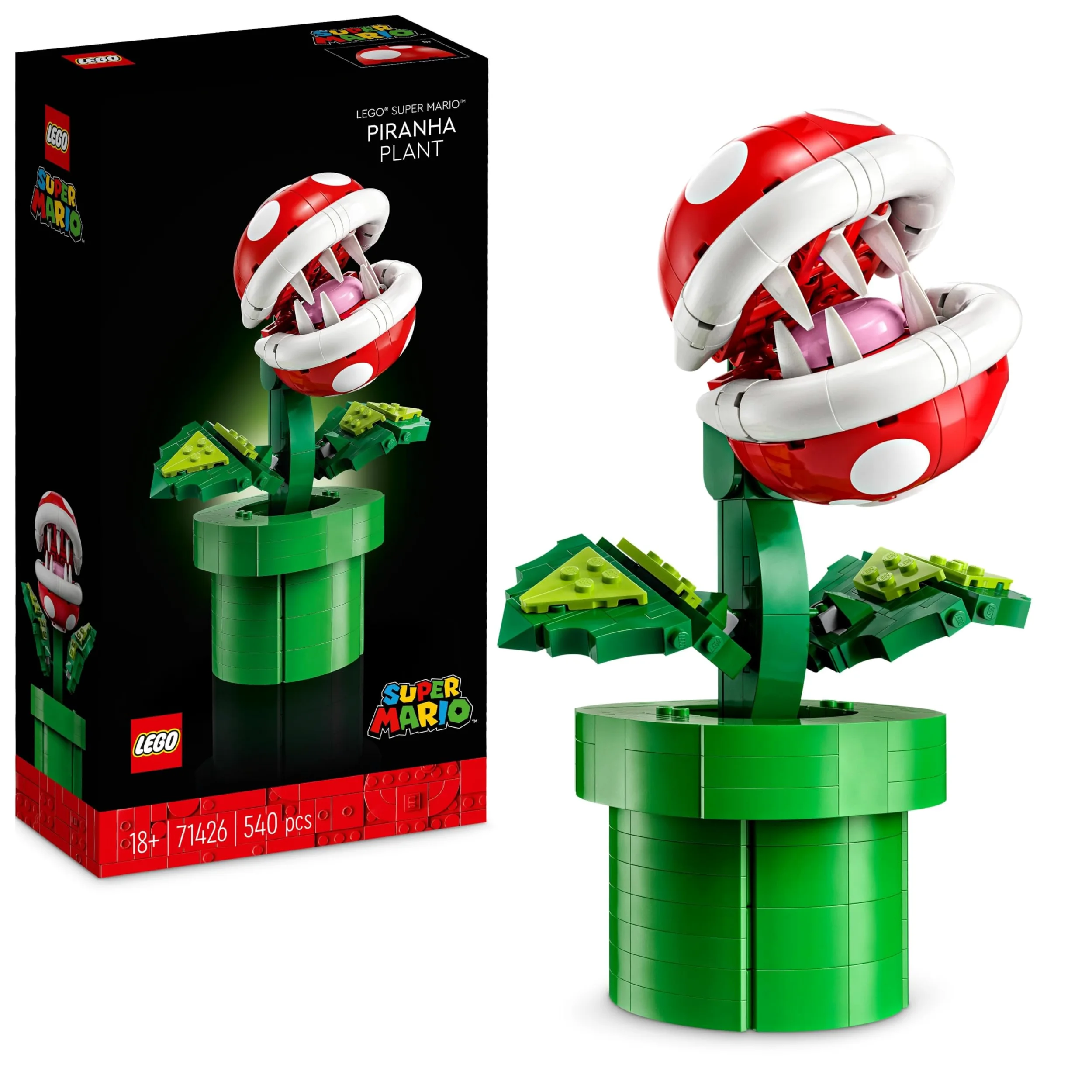 LEGO Super Mario Plante Piranha, Figurine Articulée avec Tuyau et 2 Pièces de Monnaie, Kit de Modelage pour Adultes, Décoration Intérieure, Idée Cadeau pour Hommes, Femmes et Adolescents 71426