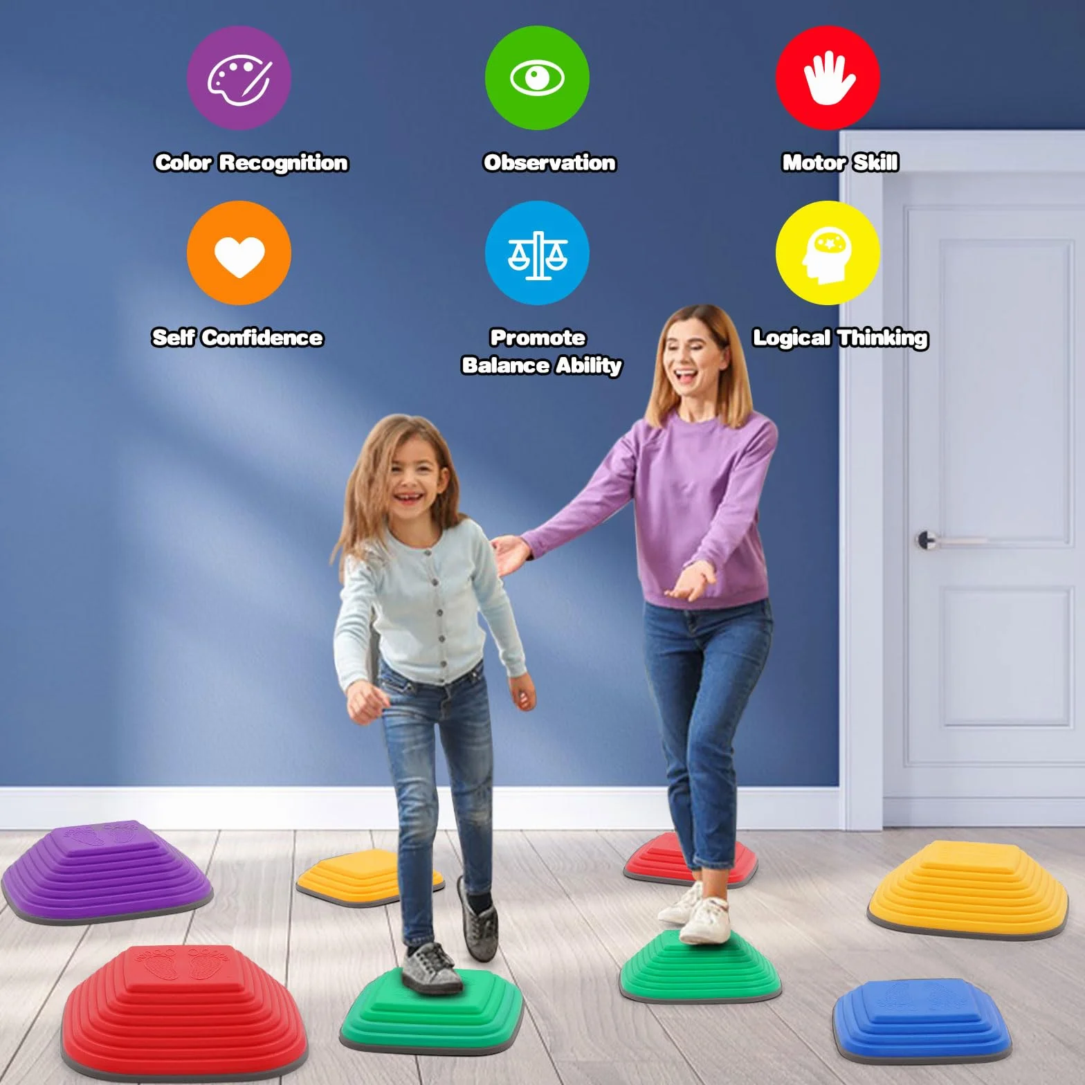 Pierres D'équilibre pour Enfants Antidérapant Parcours de Motricité Intérieur Extérieur Balance Stepping Stones