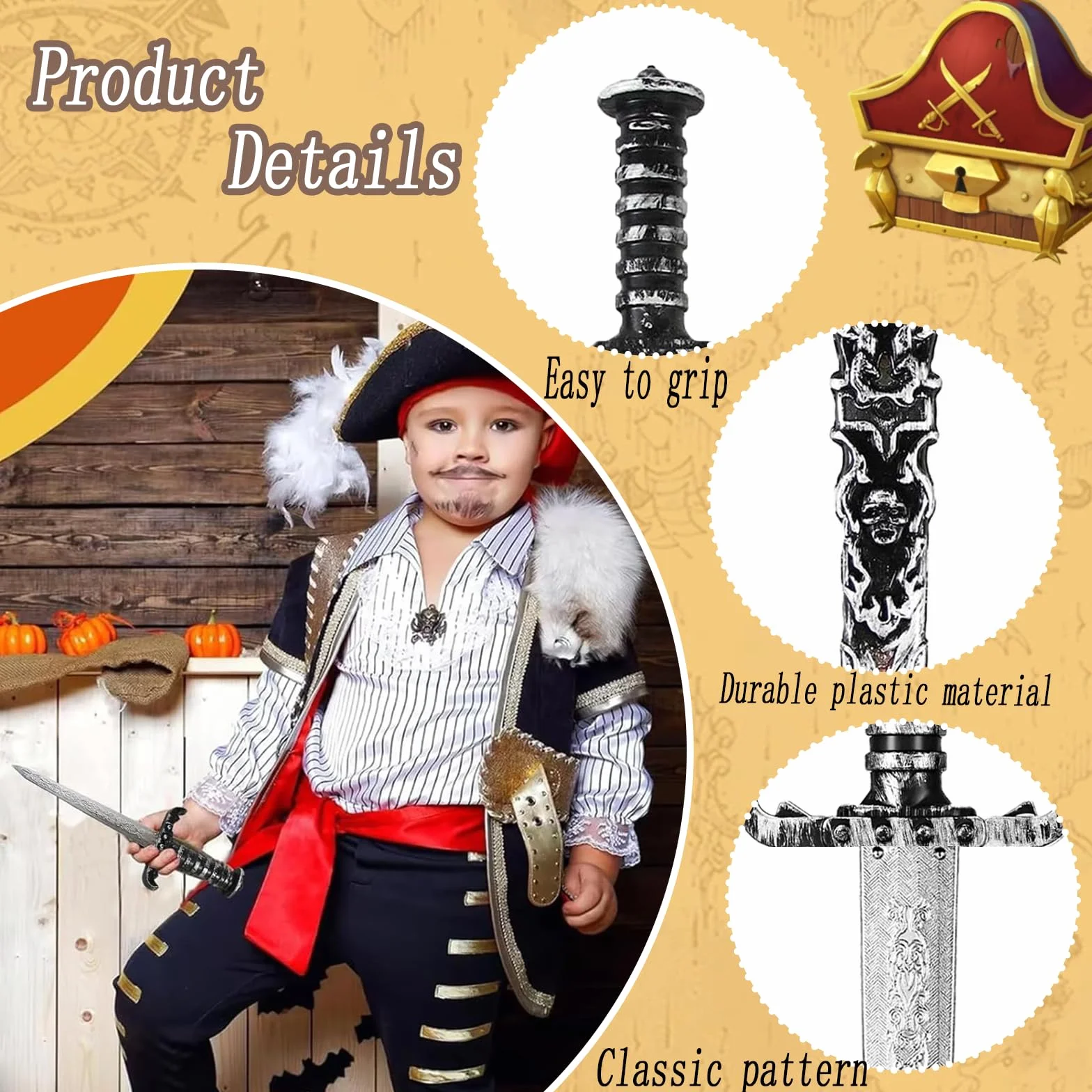 Dague de Pirate Toy Sword Épée de Jouet en Plastique Faux Couteau Non Tranchant 2 Pièces