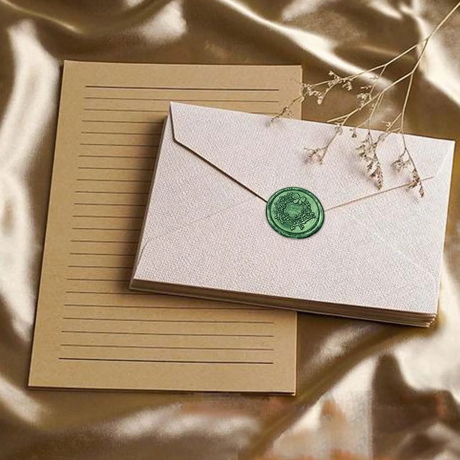 Perles de cire à cacheter octogonales vert métallisé Lot de 100 pour cachets lettres enveloppes décoration