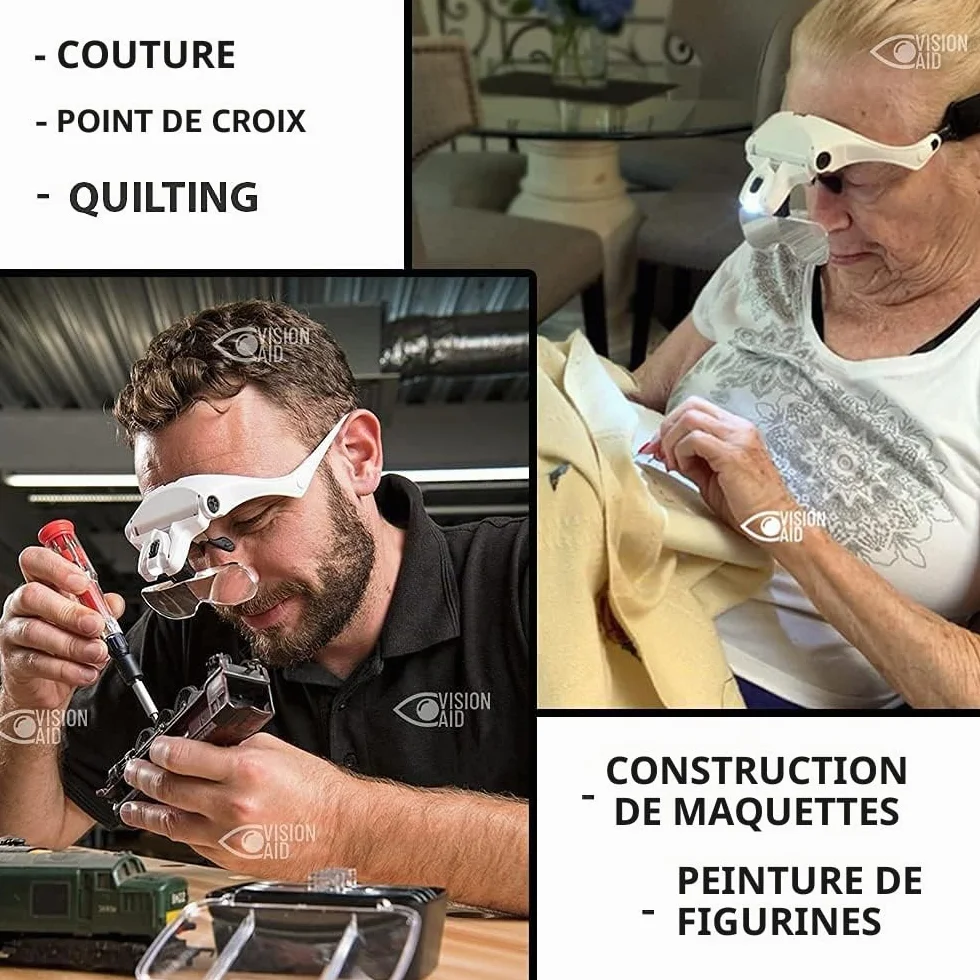 Lunettes loupe Vision Aid avec lumière LED, 5 verres, mains libres pour point de croix et peinture diamant