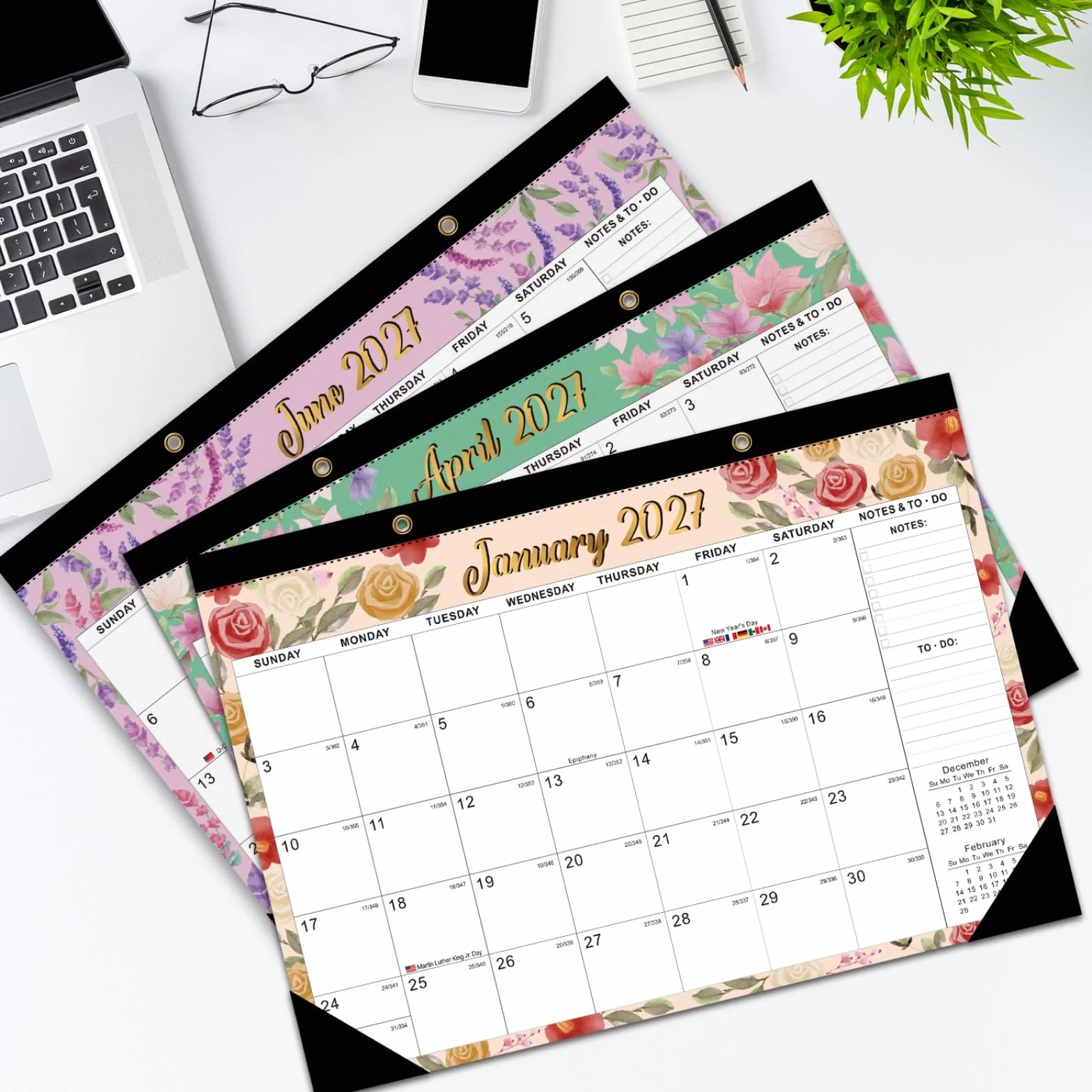 Calendrier mural juin 2026 décembre 2027 19 mois détachable autocollants planification bureau
