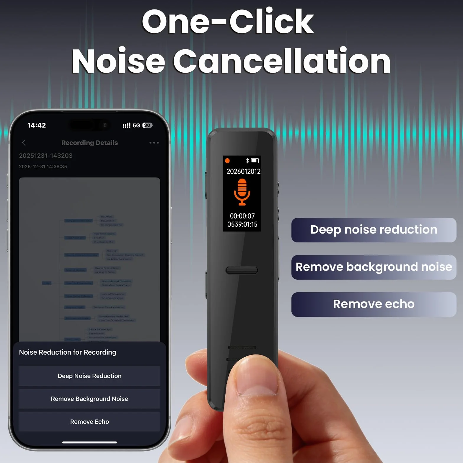 NEWYES Enregistreur Vocal IA 64GB Dictaphone Audio Numérique Magnétophone Mini Stylo avec Transcription Résumé Réduction de Bruit