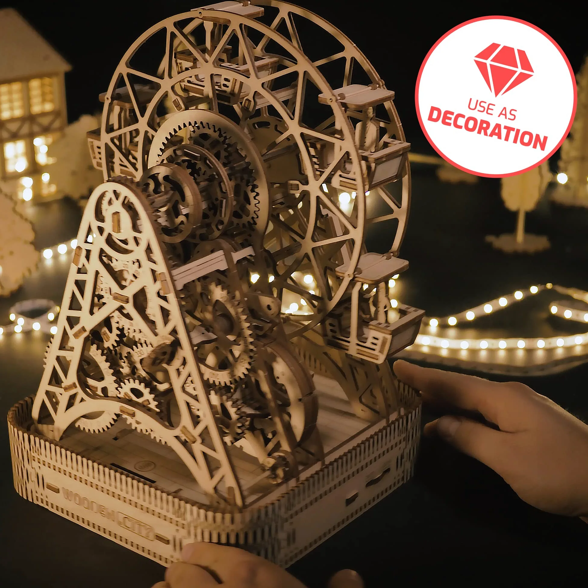 WOODEN.CITY Puzzle 3D Grande Roue Mécanique - Maquette en Bois à Construire - Puzzle Adulte - Découpe Laser - Cadeau Unique pour Homme, Mari, Partenaire, Collègue - 220mm x 260mm x 322mm