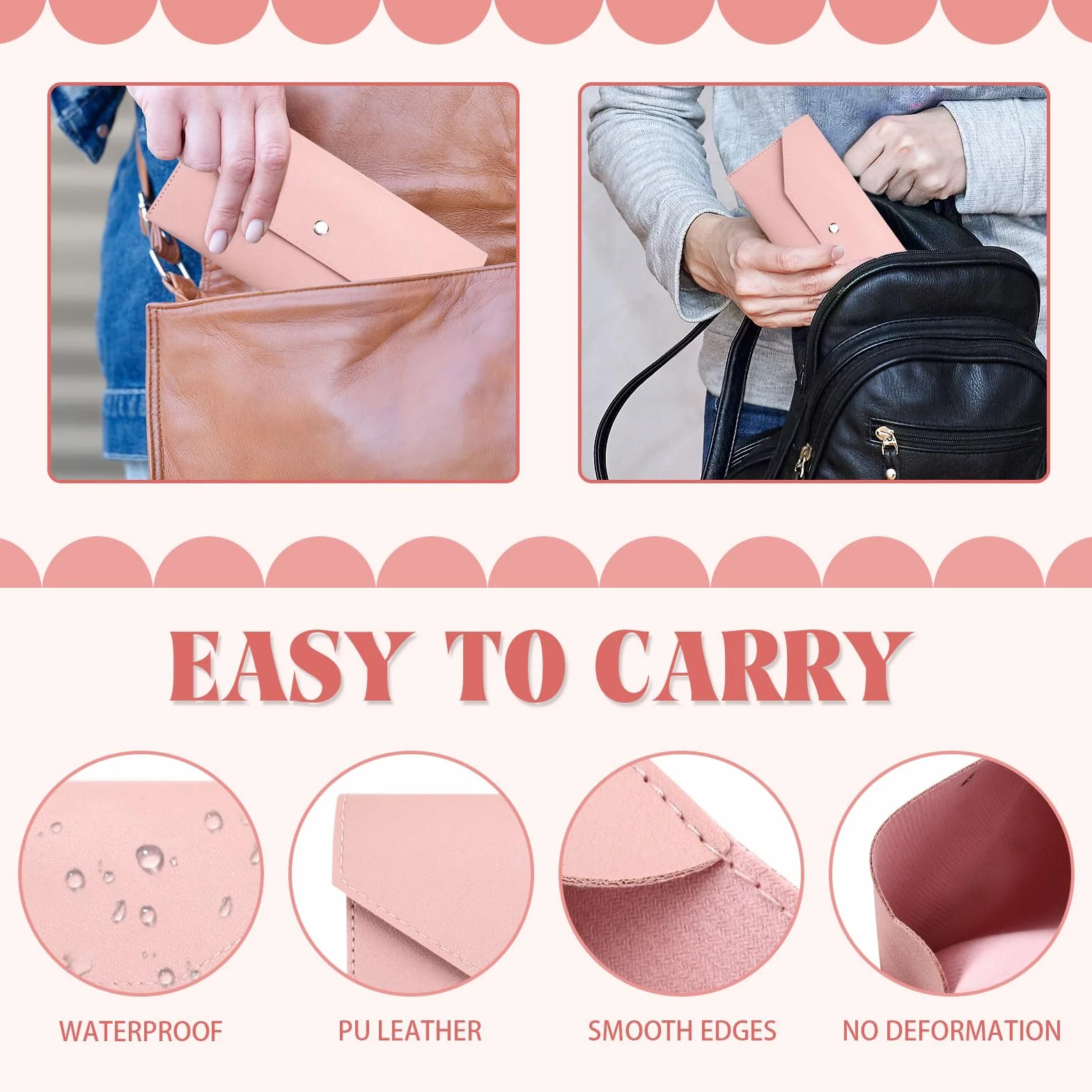 Lot de 6 Portefeuilles Enveloppes en Cuir PU pour Espèces, Organiseur Porte-Monnaie Réutilisable