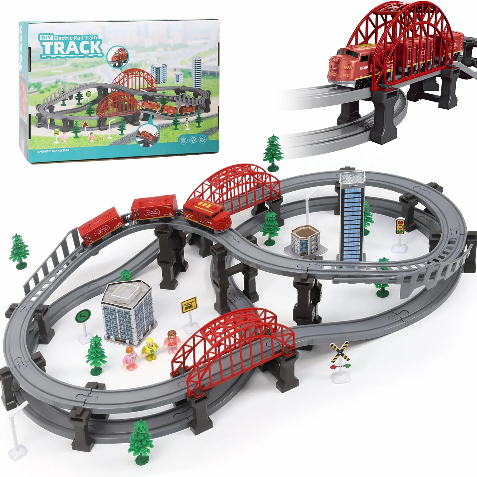 Train Électrique Enfant 128 Pièces, Circuit Voiture Jouet 3-8 Ans Cadeau Anniversaire Garçons Filles