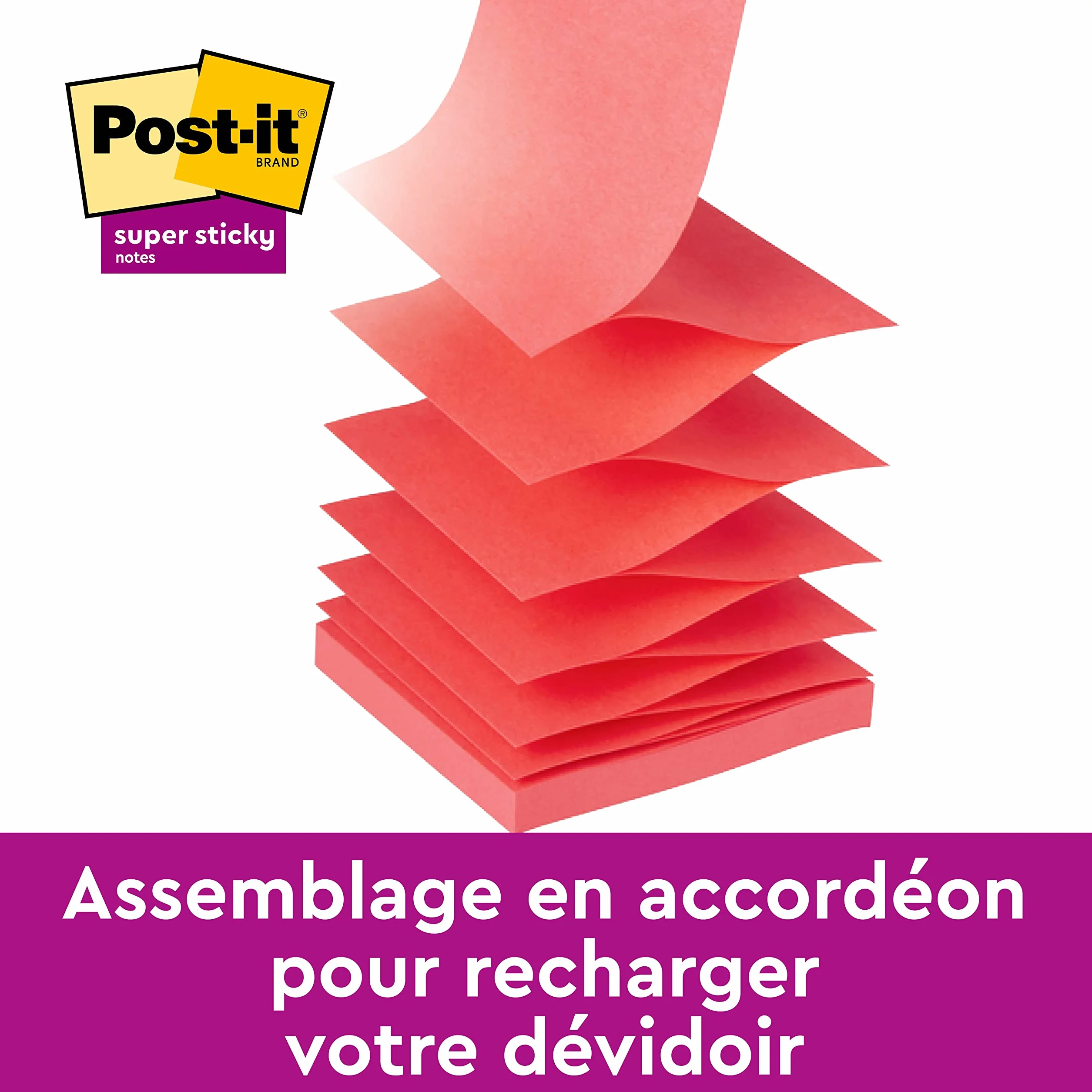 Post-it Z-Notes Autocollantes Super Sticky, 6 Blocs, 90 Feuilles, 76 mm x 76 mm