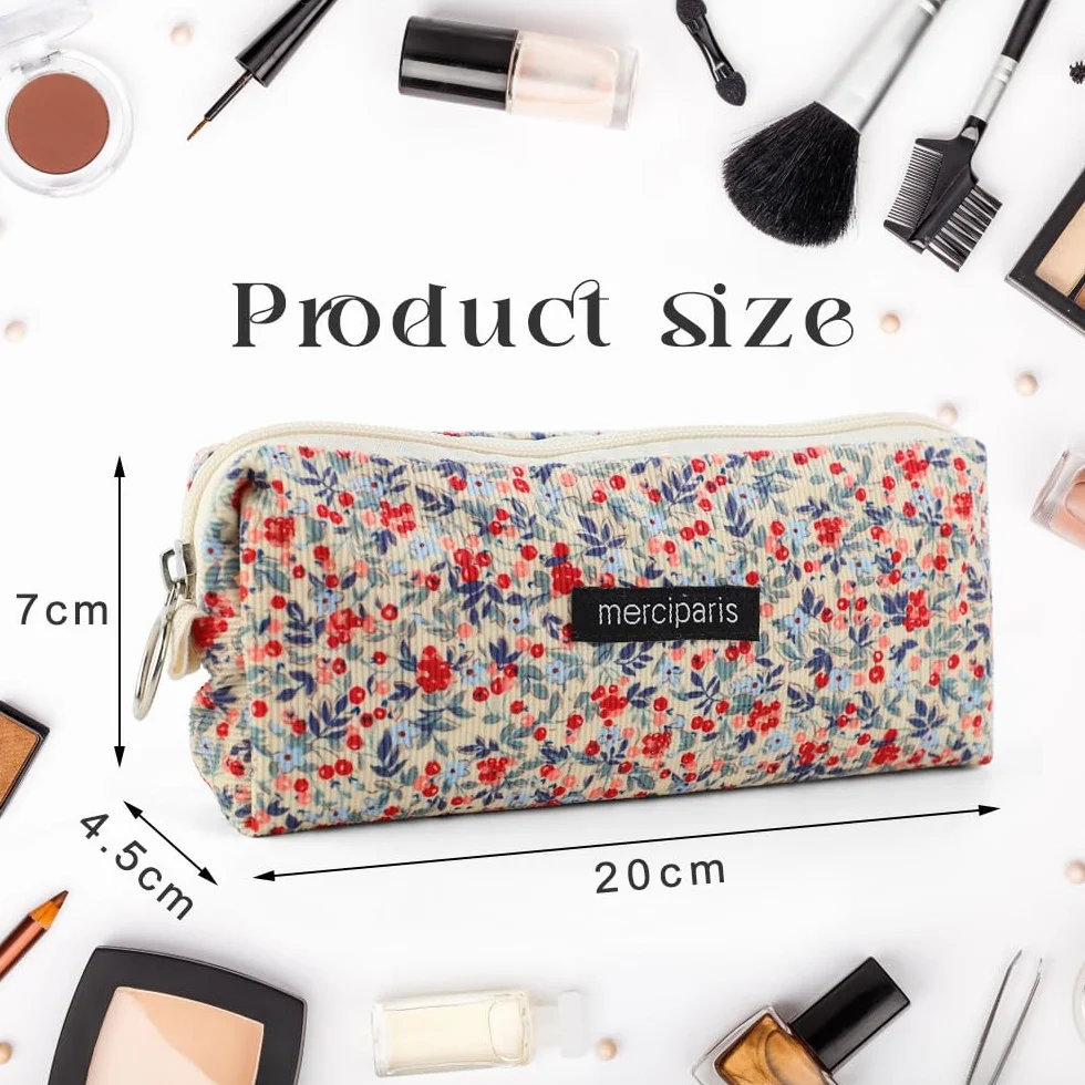 Trousse Scolaire Rétro en Velours Côtelé pour Filles, Portable et Polyvalente