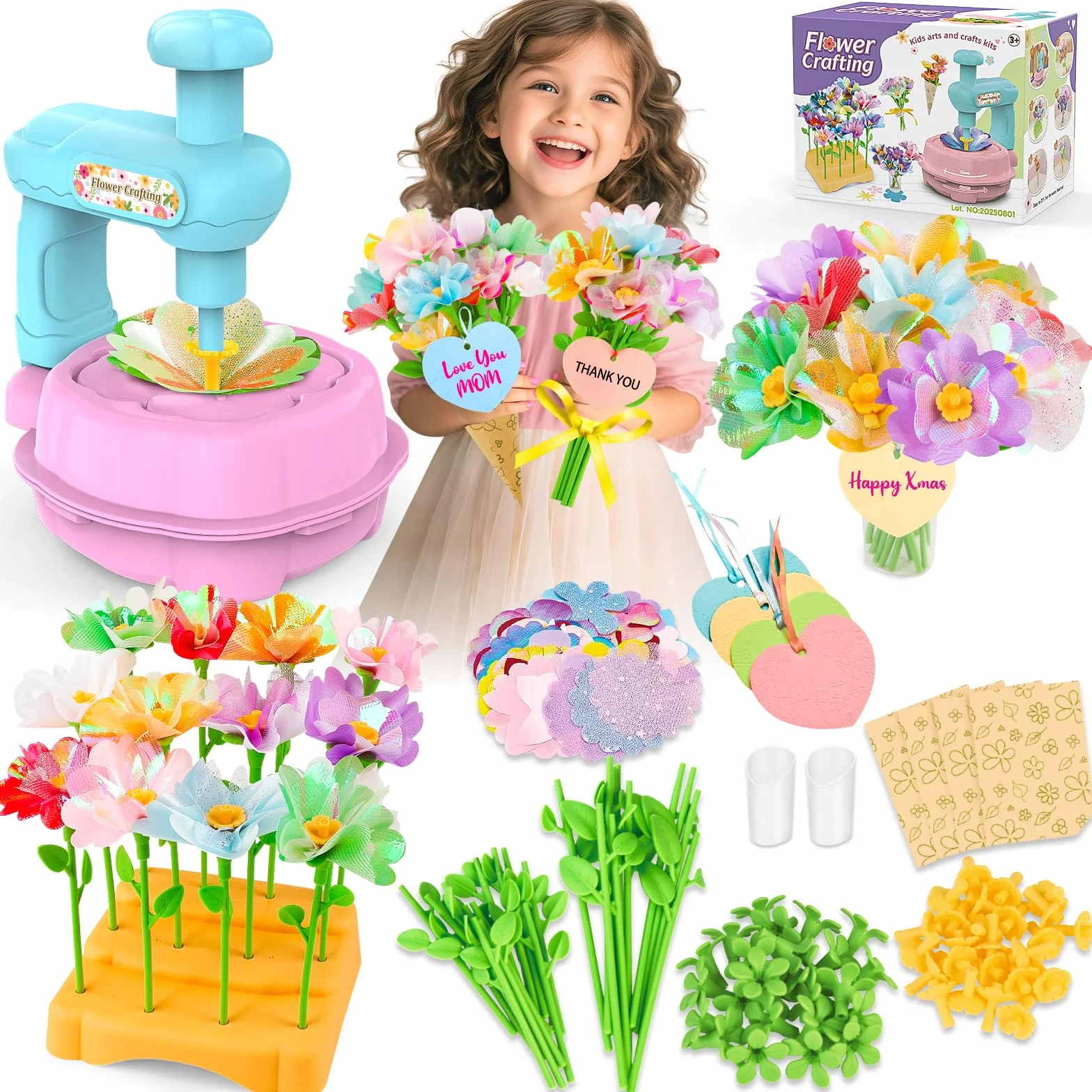 Mieryd Kit de Fabrication de Fleurs Tissu, Jeux Educatif DIY Flower Making Bouquet pour Fille 3-10 Ans