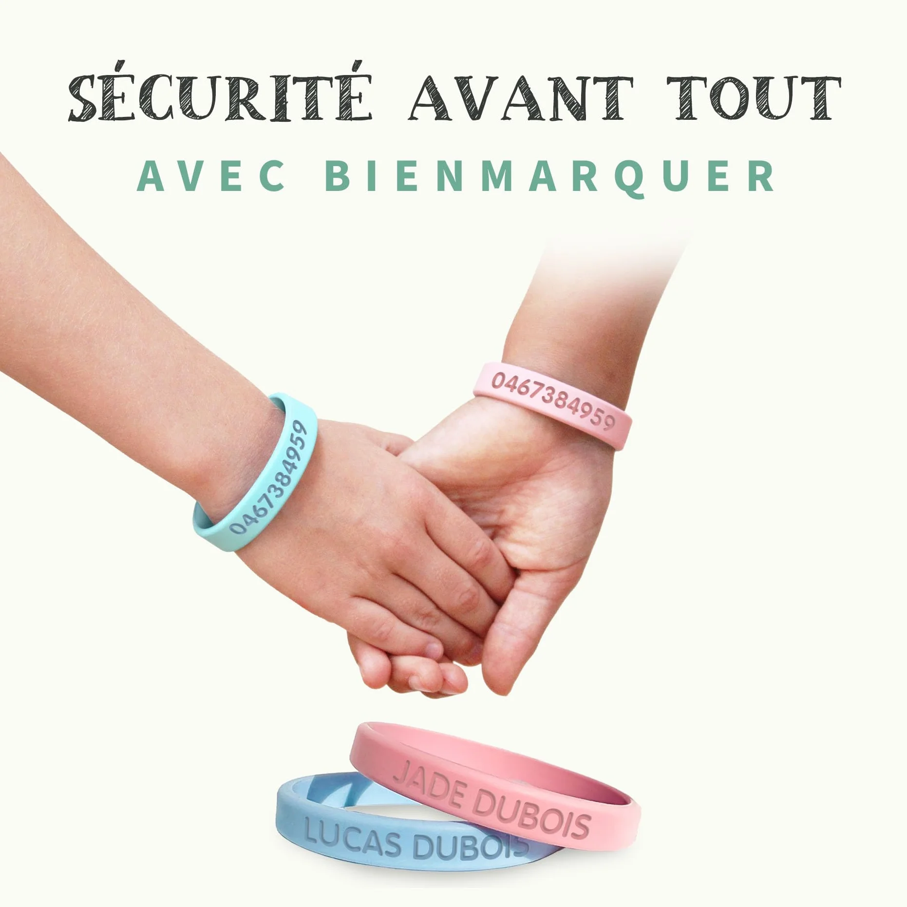 Bracelets d'Identification SOS Personnalisables pour Enfant avec Numéro de Téléphone - Lot de 2
