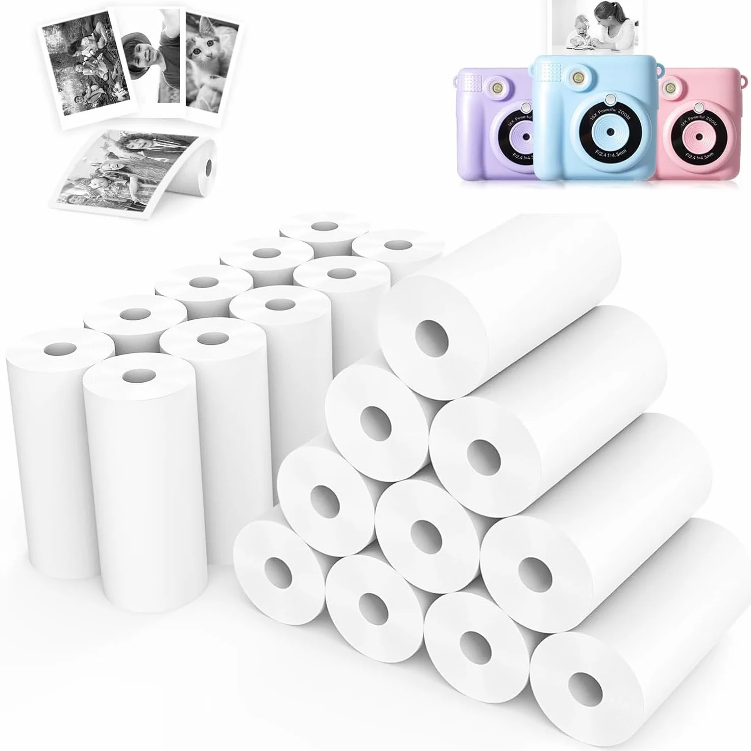 Rouleaux de papier d'impression pour appareil photo enfants 5,7 x 2,5 cm x 7 m lot de 20