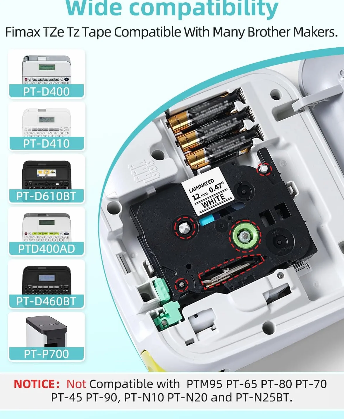 Fimax Ruban Cassette TZe-231 12mm Compatible Brother P-touch TZ Tze231 Laminated White