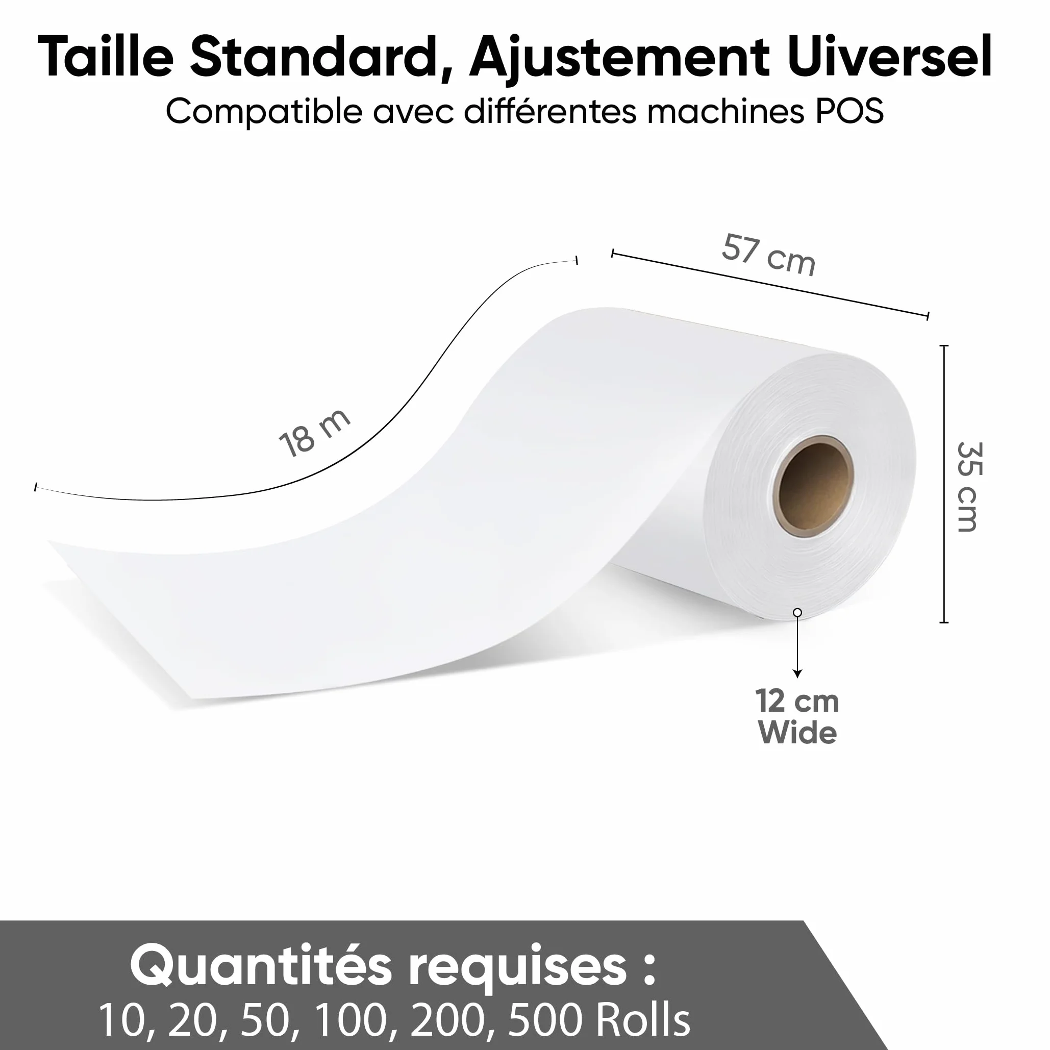 Rouleaux Papier Thermique Sans BPA 57x35x12 mm (18 m) Compatibles Ingenico Verifone SumUp PAX Nexgo myPOS