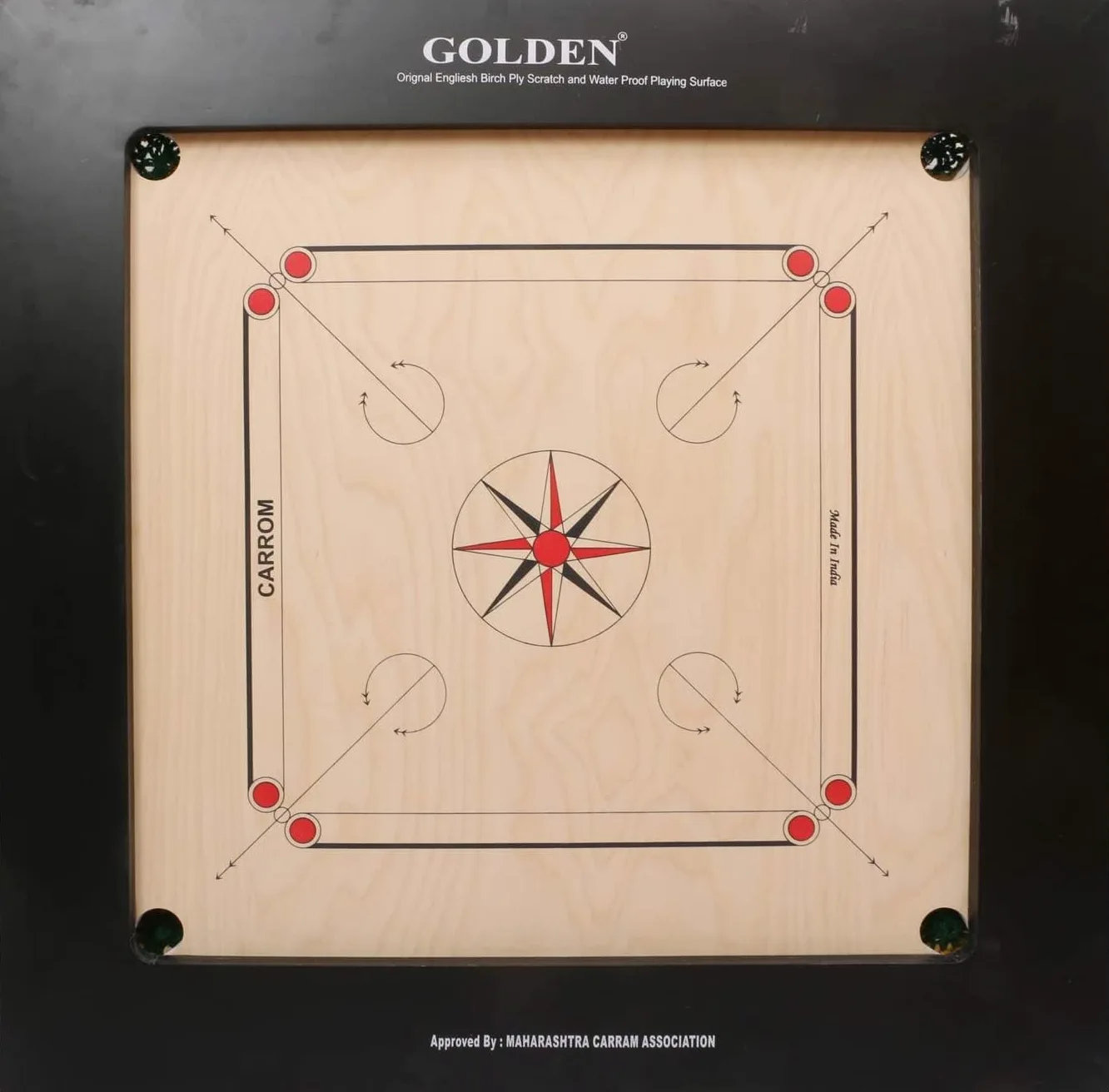 KD Golden Carrom - Jeu de société Champion Bulldog - Planche en bois épais avec pièce de monnaie, attaquant et housse, approuvé par l'AICF, utilisée dans les tournois nationaux et internationaux (36