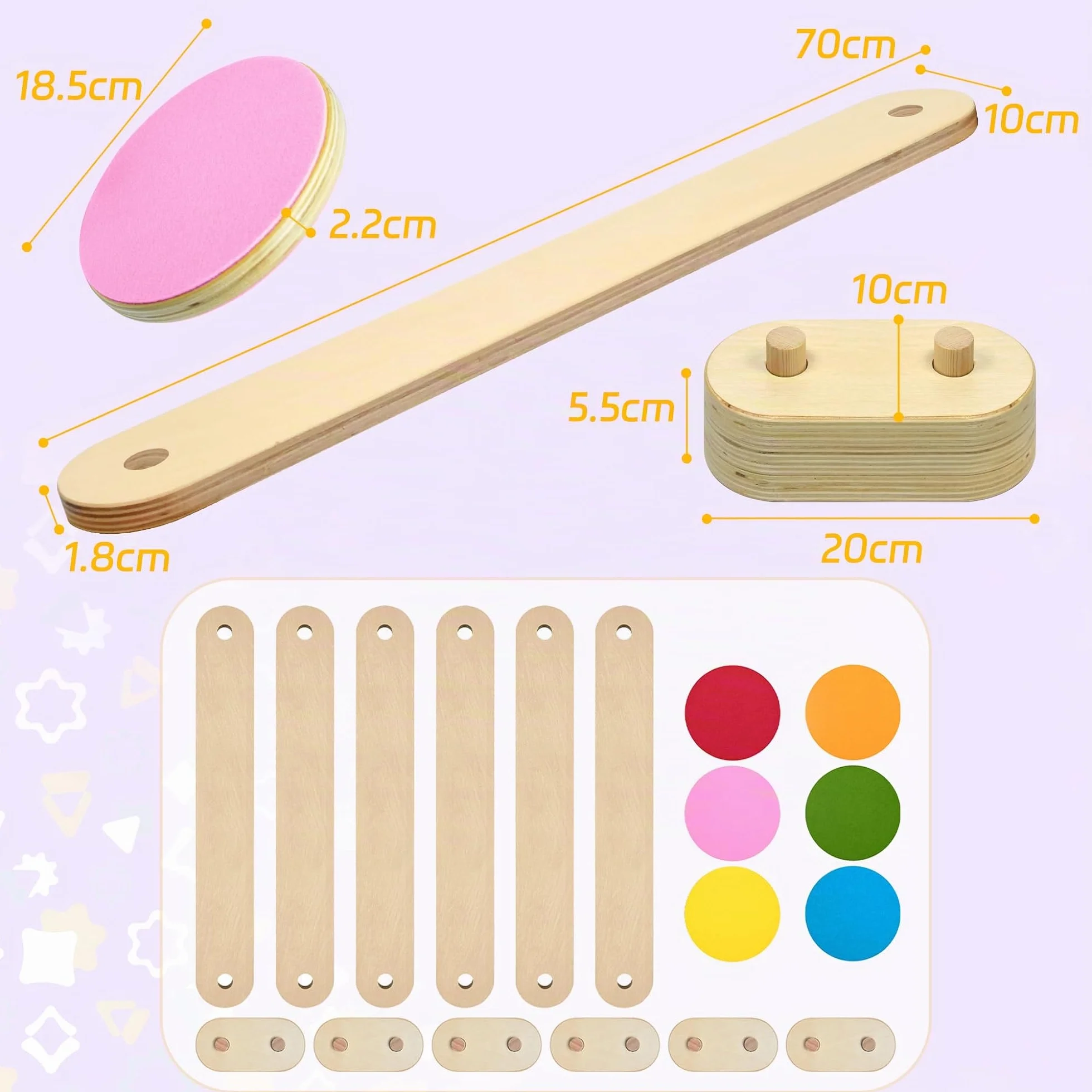 Poutre d'équilibre en bois avec 6 pierres d'équilibre pour enfants, jouet combinable intérieur extérieur à partir de 3 ans