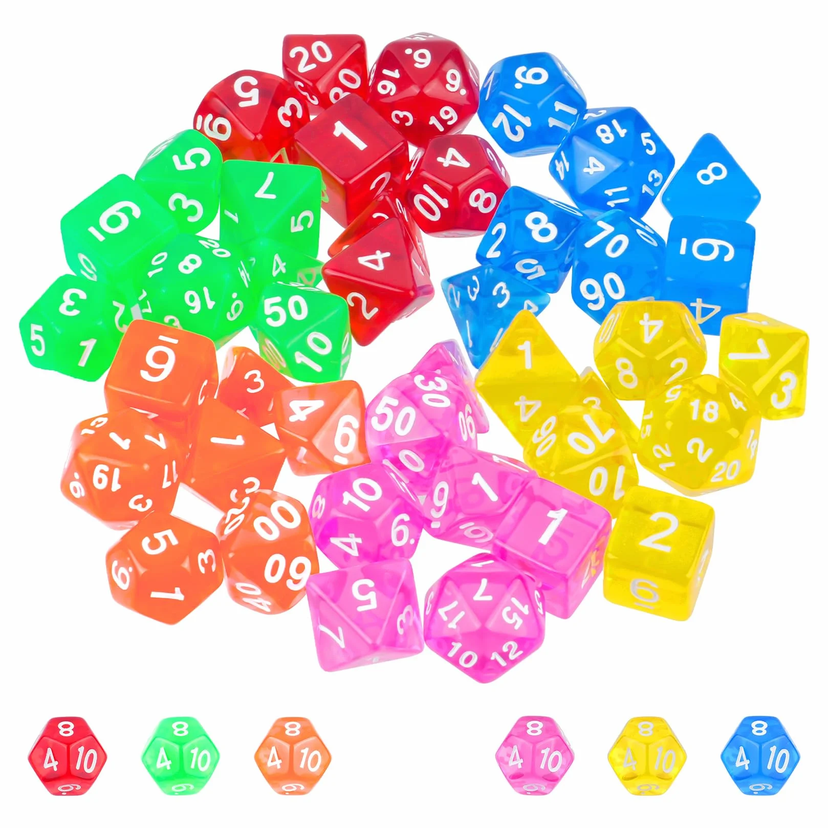 Lot de 42 dés polyédriques acrylique multicolores D4 D6 D8 D10 D12 D20 pour MTG RPG D&D jeux de table