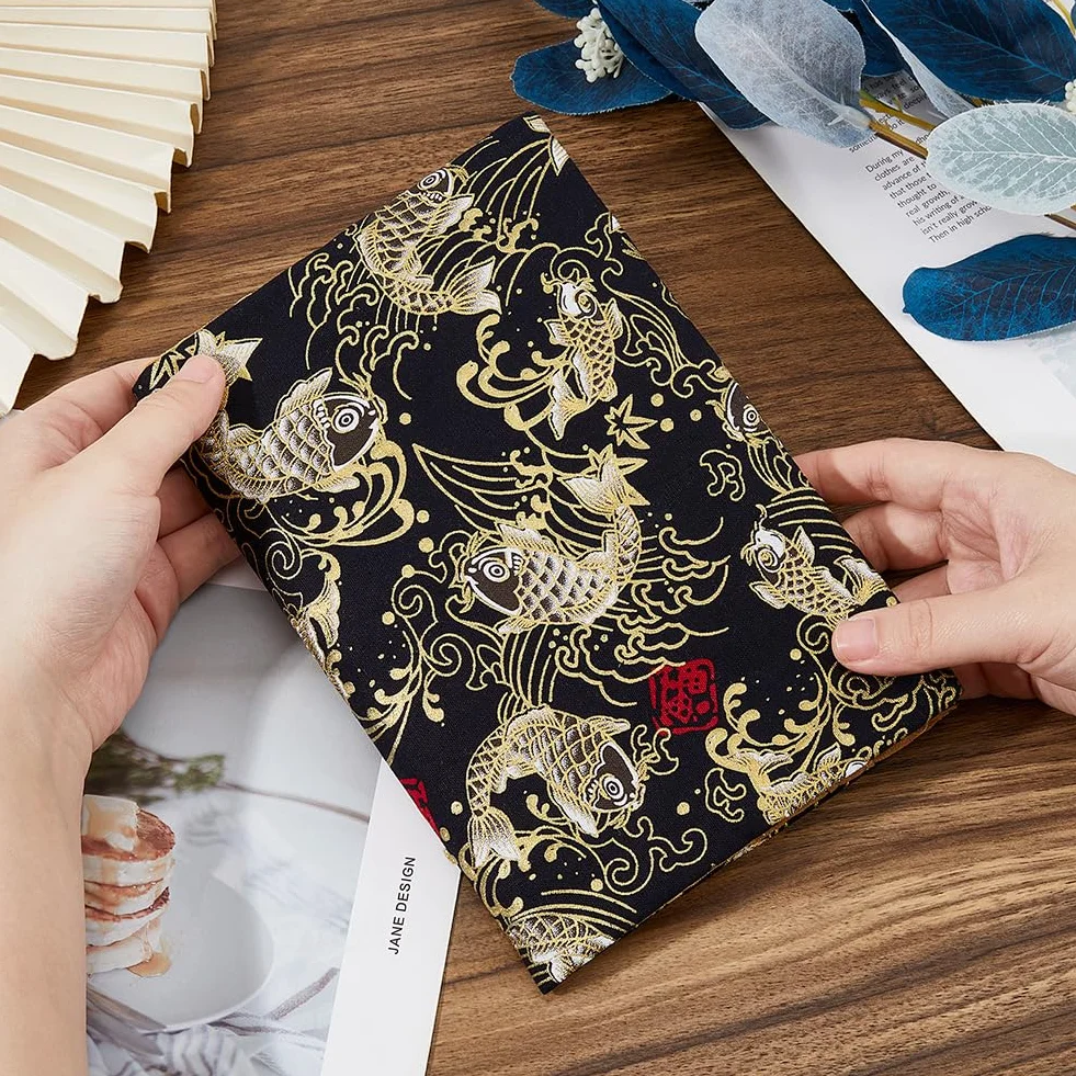 SUPERFINDINGS Housse Imperméable pour Livre A5 Couverture en Tissu Motif Floral 31 x 22.5cm Noir