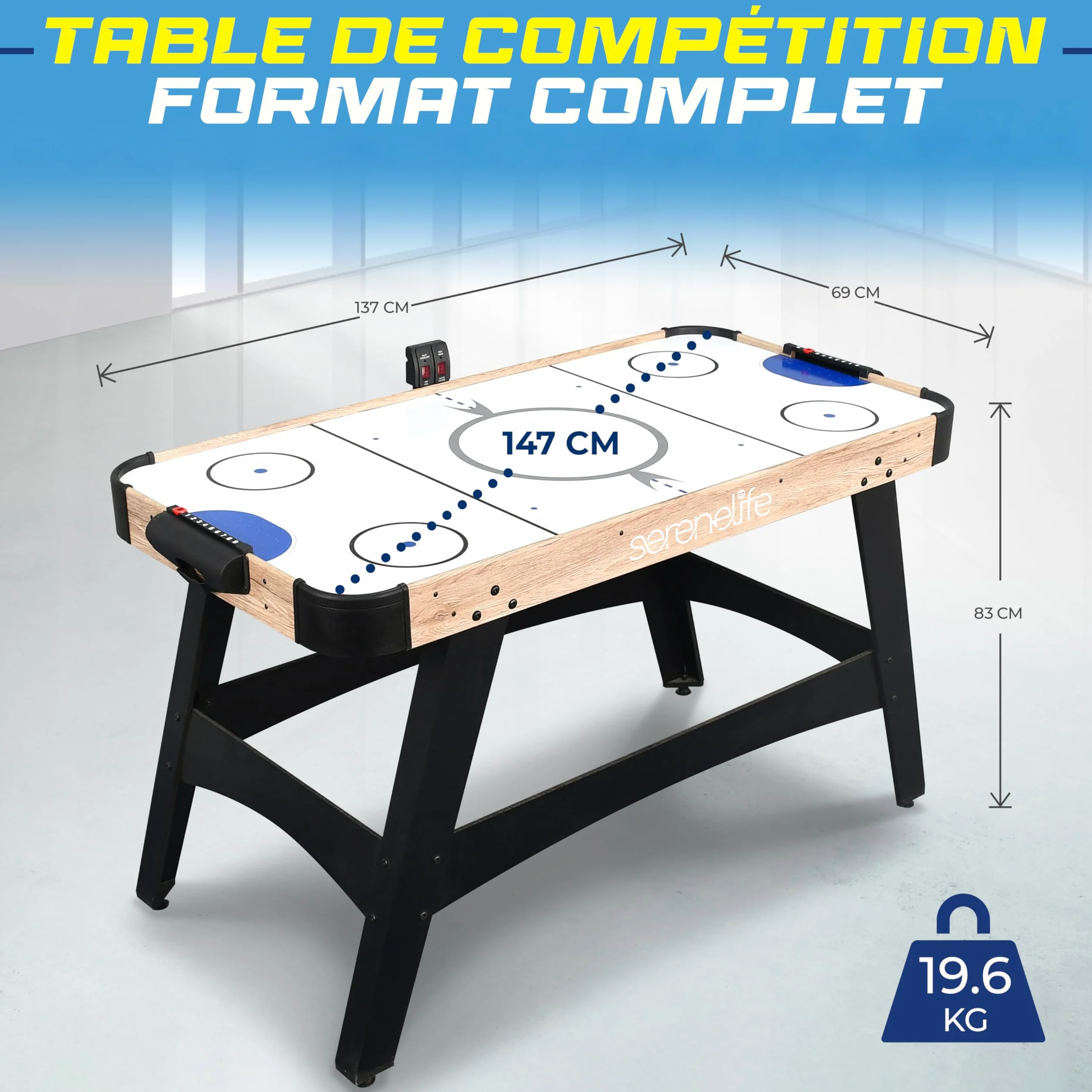 SereneLife Table de Air Hockey avec Soufflerie, Jeu de Hockey sur Table pour Enfants et Adultes avec Palets et Poignées