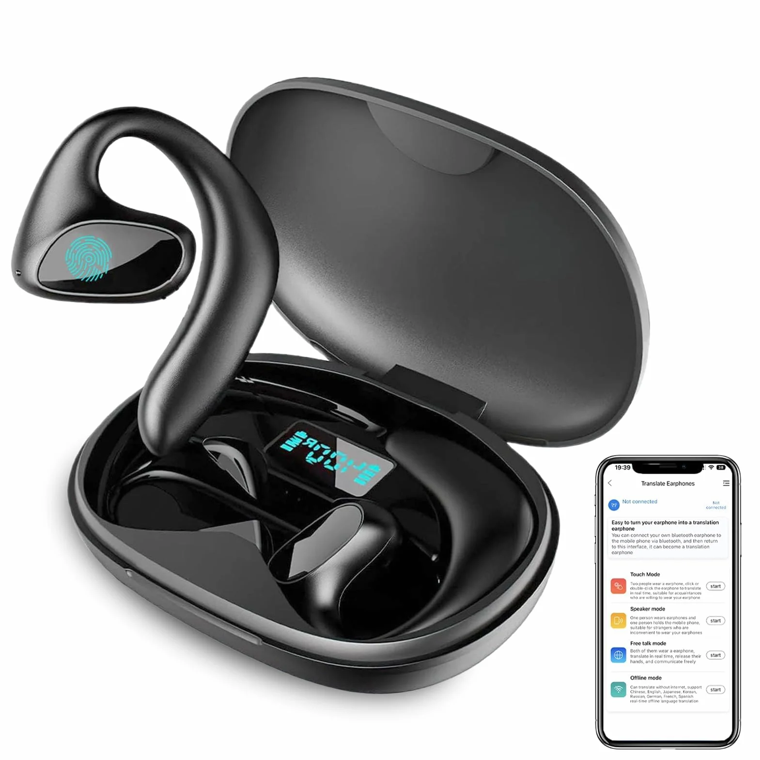Meacode Ai Translation Earbuds, Traducteur Instantané 144 Langues, 30h Autonomie, Réduction De Bruit, Écouteurs Ouverts (Noir)