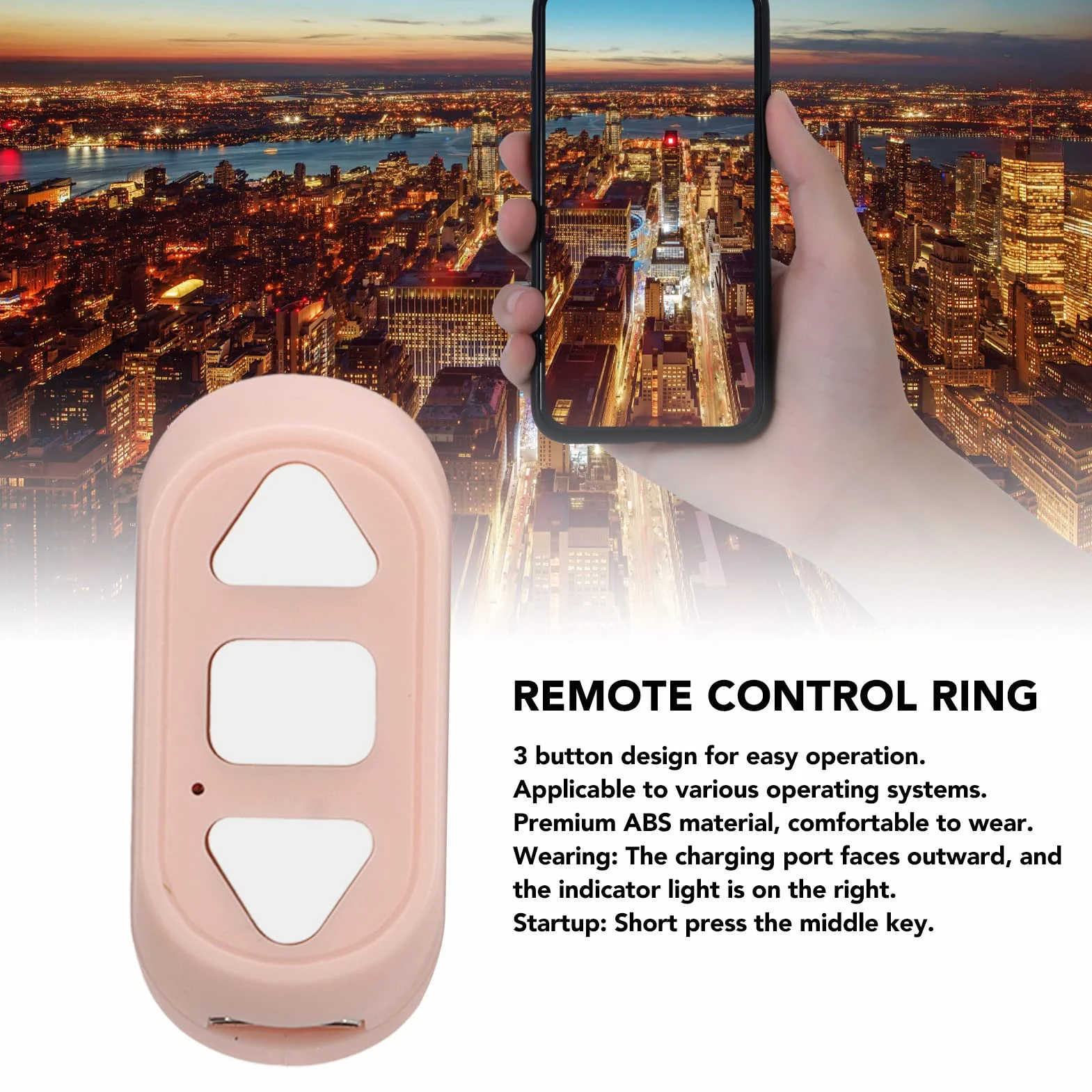 Bluetooth Page Turner Ring pour Kindle APP, Compatible iOS Android (Rose)
