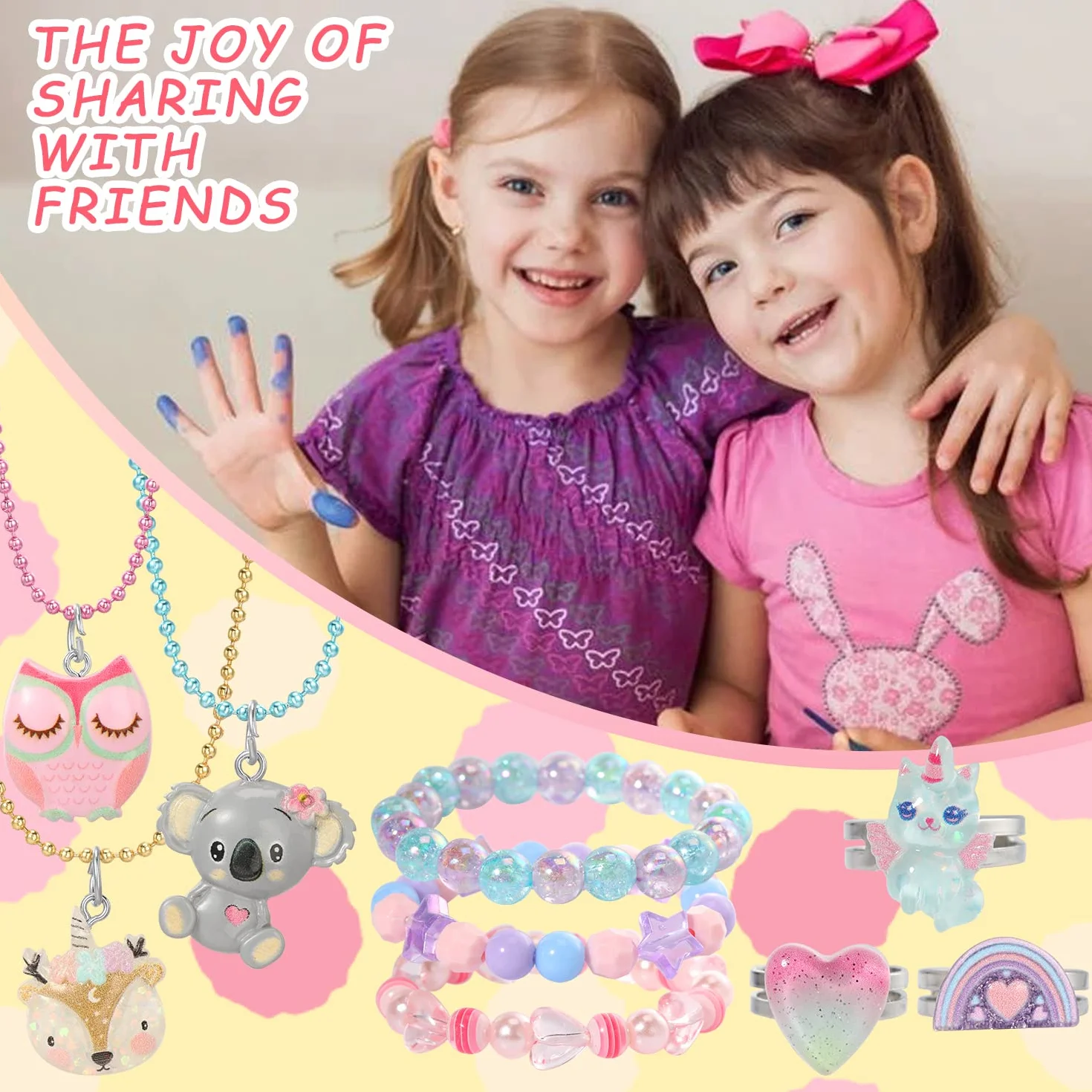 Ensembles de Collier et Bague Licorne pour Enfants - 6 Pièces Bijoux Fille