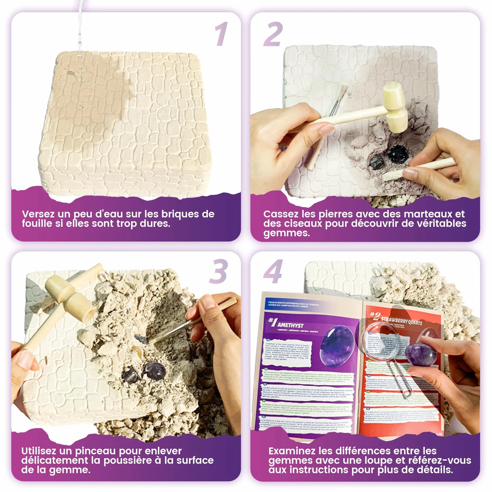 Kit de Fouille de Pierres Précieuses pour Enfants – 18 Cristaux, Minéraux et Roches Réels – Dès 8 Ans
