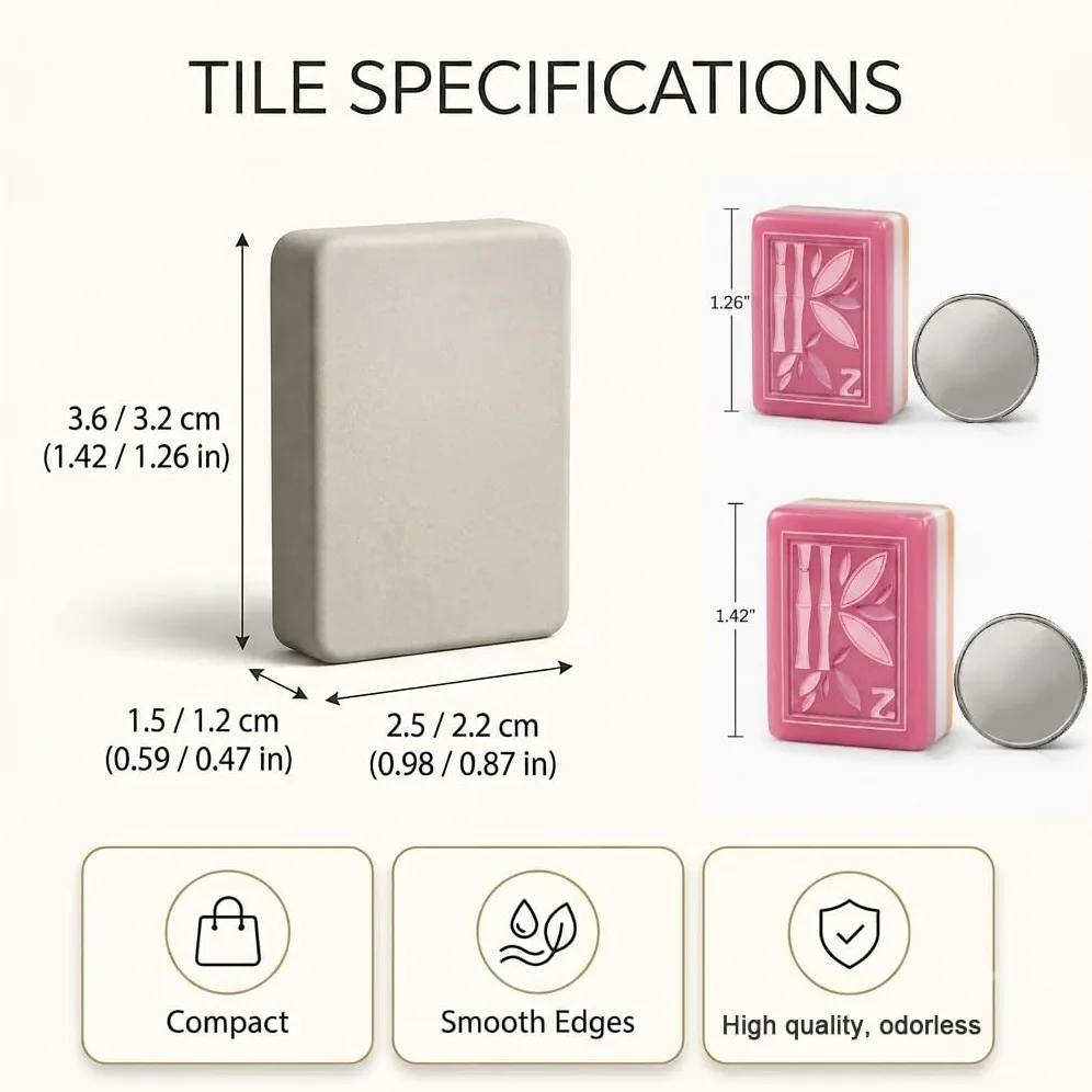 Tuiles de Mahjong à 4 Couches avec Sac de Transport | Carreaux gravés clairs avec dés for divertissement à domicile, soirées de jeu, rassemblement social(1.26"Beige)