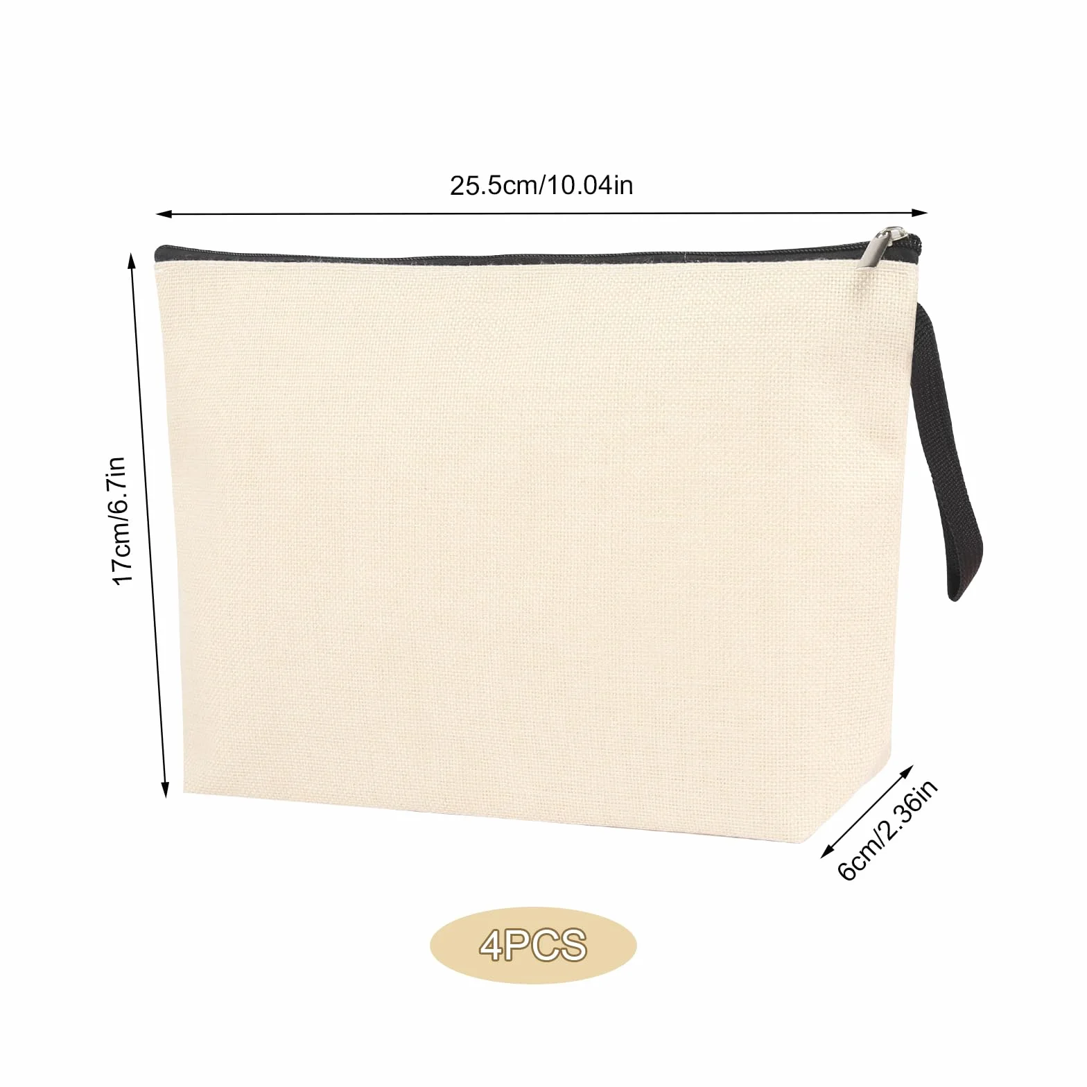 Trousse de Toilette Femme Pochette Tissu Zippée DIY Vierge Toile Rangement Voyage 4 Pièces