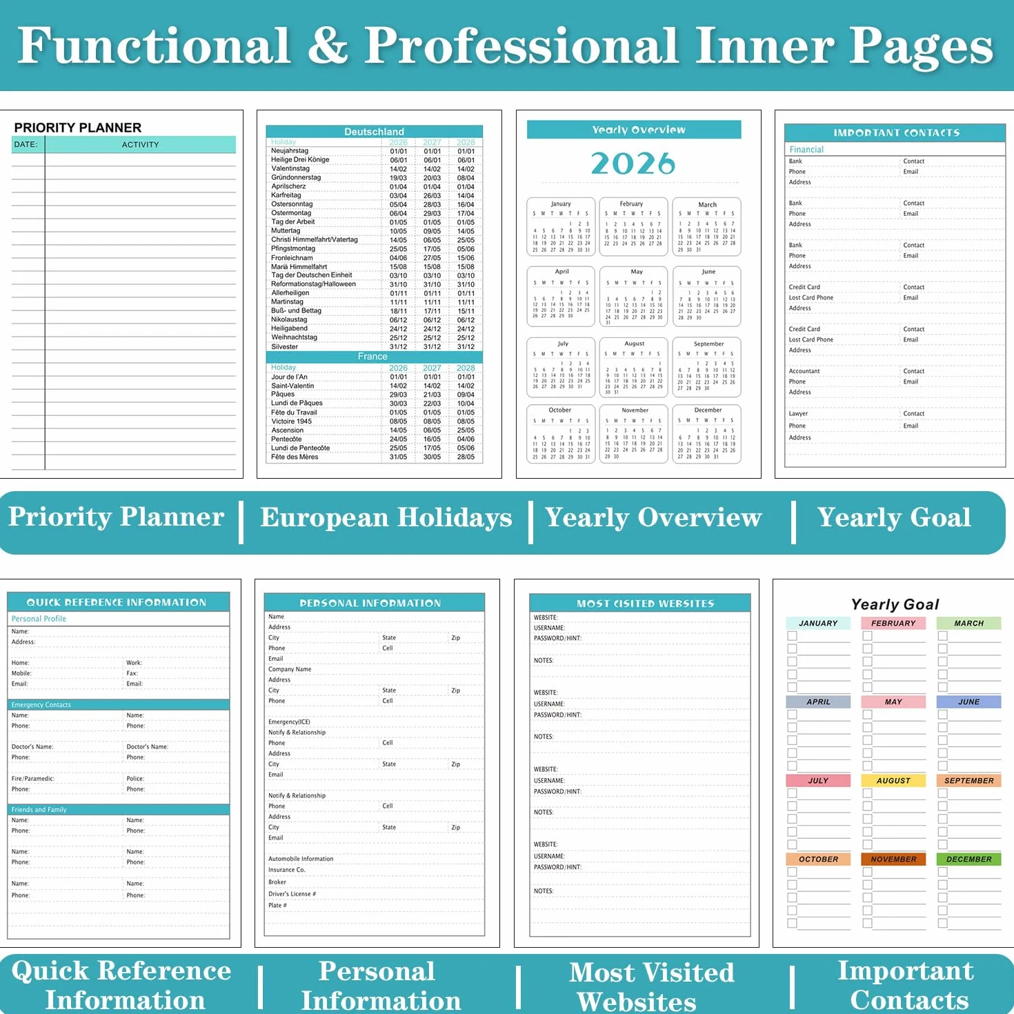 Agenda 2026 Semainier Mensuel Relié 15,8x21,7 cm Design Floral Organisateur avec Onglets Notes Autocollants Planificateur Productivité Bureau Études Maison