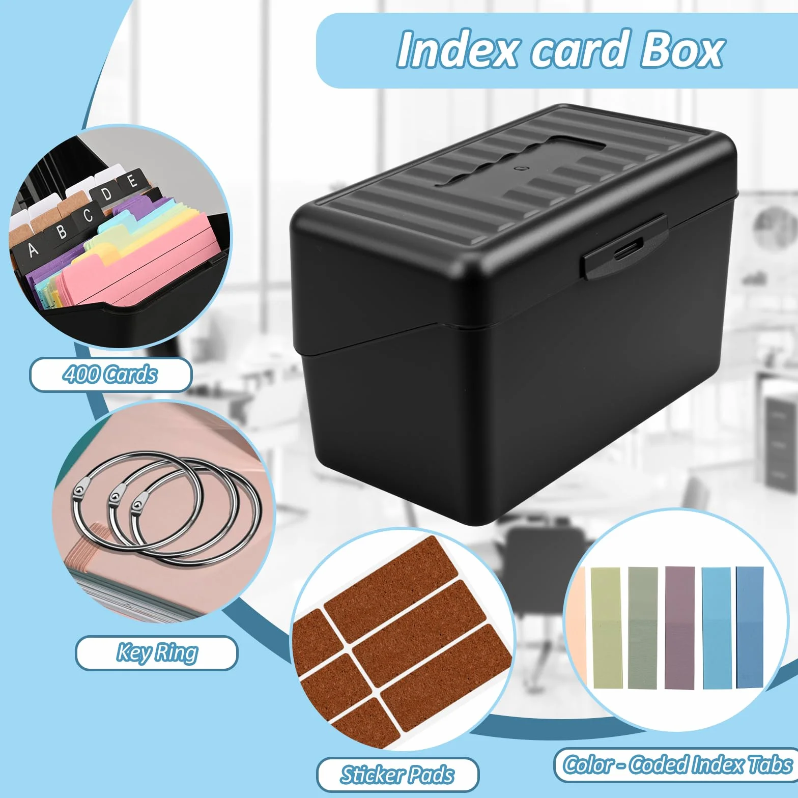 Boîte à Cartes A7A8 avec 436 Cartes Lignées Colorées, Organisateur de Révision pour École et Bureau