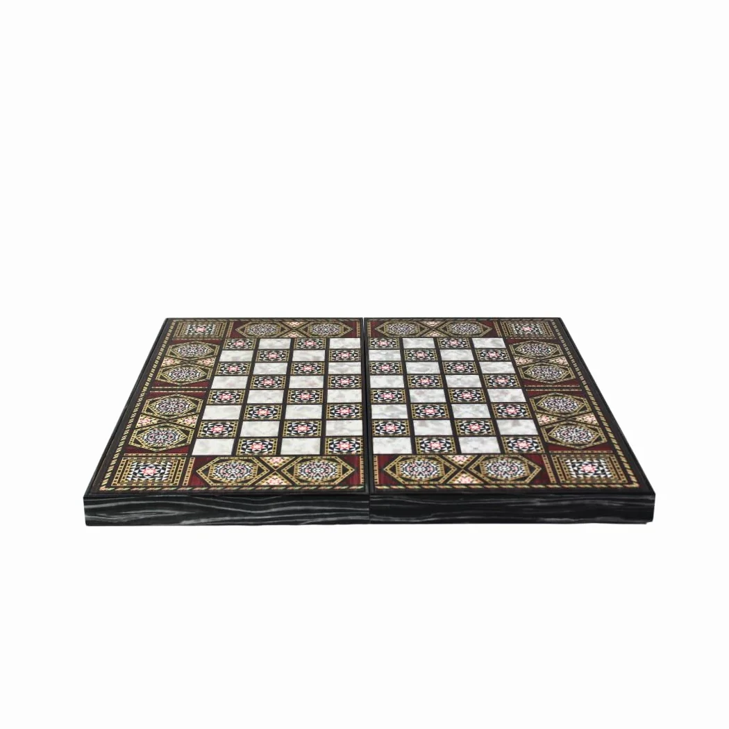 Jeu d'échecs et de Backgammon Manopoulos en Bois Mother of Pearl 19 Pouce