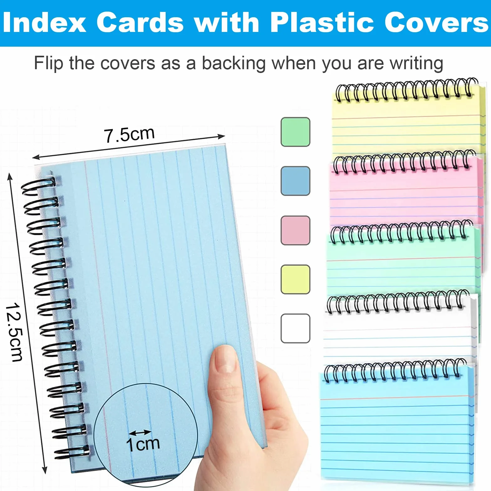 PALUDO 500 Feuilles Fiches Bristol Couleur, 10 Paquets 5 Couleurs Cartes Index Lignées 125 x 75 mm Spirale Flashcards
