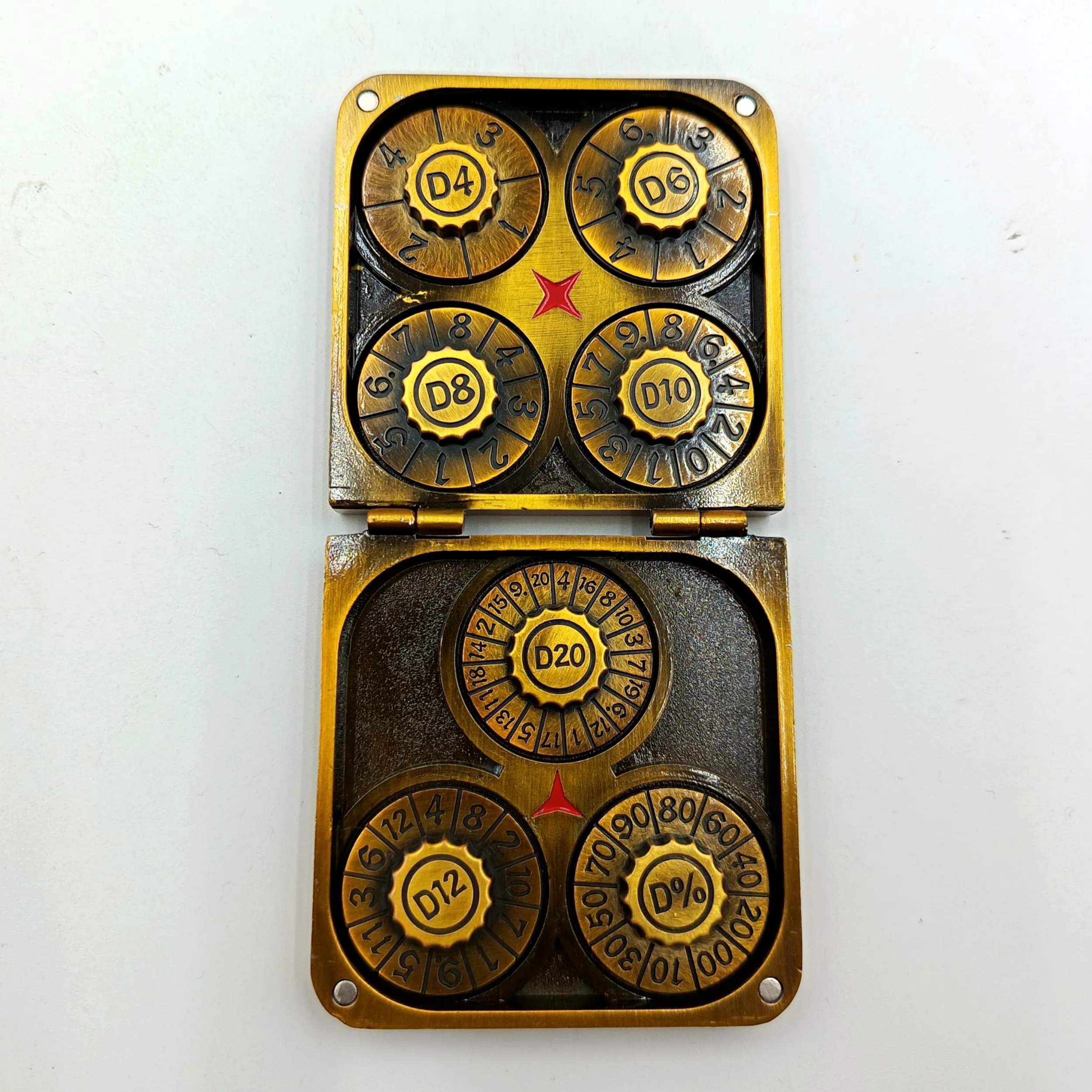 TOYVERSE Dés en Alliage, Couleur Or Ancien, 7-en-1 Roue rotative Pliable, Convient pour D&D, DND, RPG, MTG, Donjons et Dragons, Jeux de Plateau et Jeux de rôle, 15 Ans et Plus