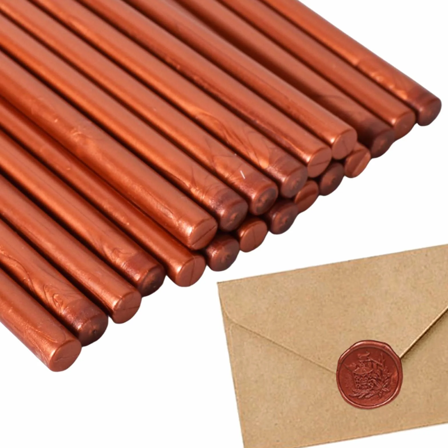 Bâtonnets de Cire à Cacheter 7 mm Métallisée Or Rose pour Pistolet à Colle, 20 Pièces