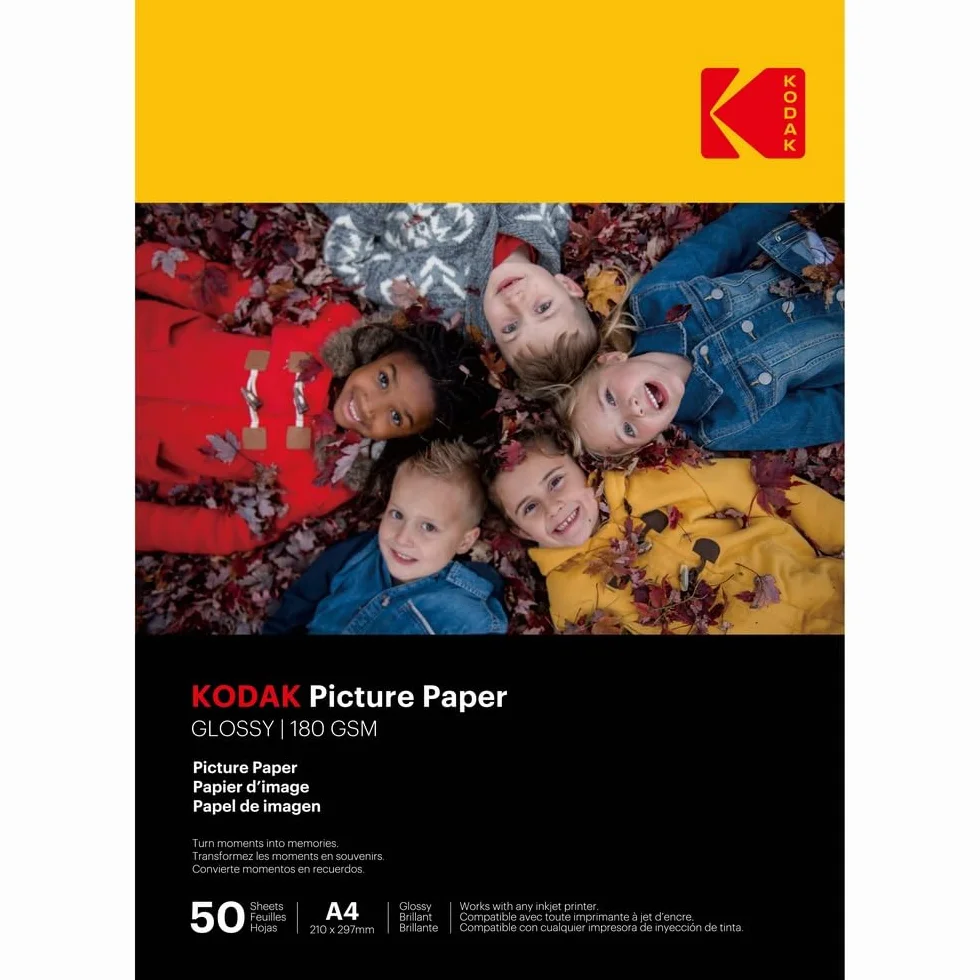KODAK Picture Paper Papier Photo Brillant A4 180g/m² 50 Feuilles Jet d'Encre