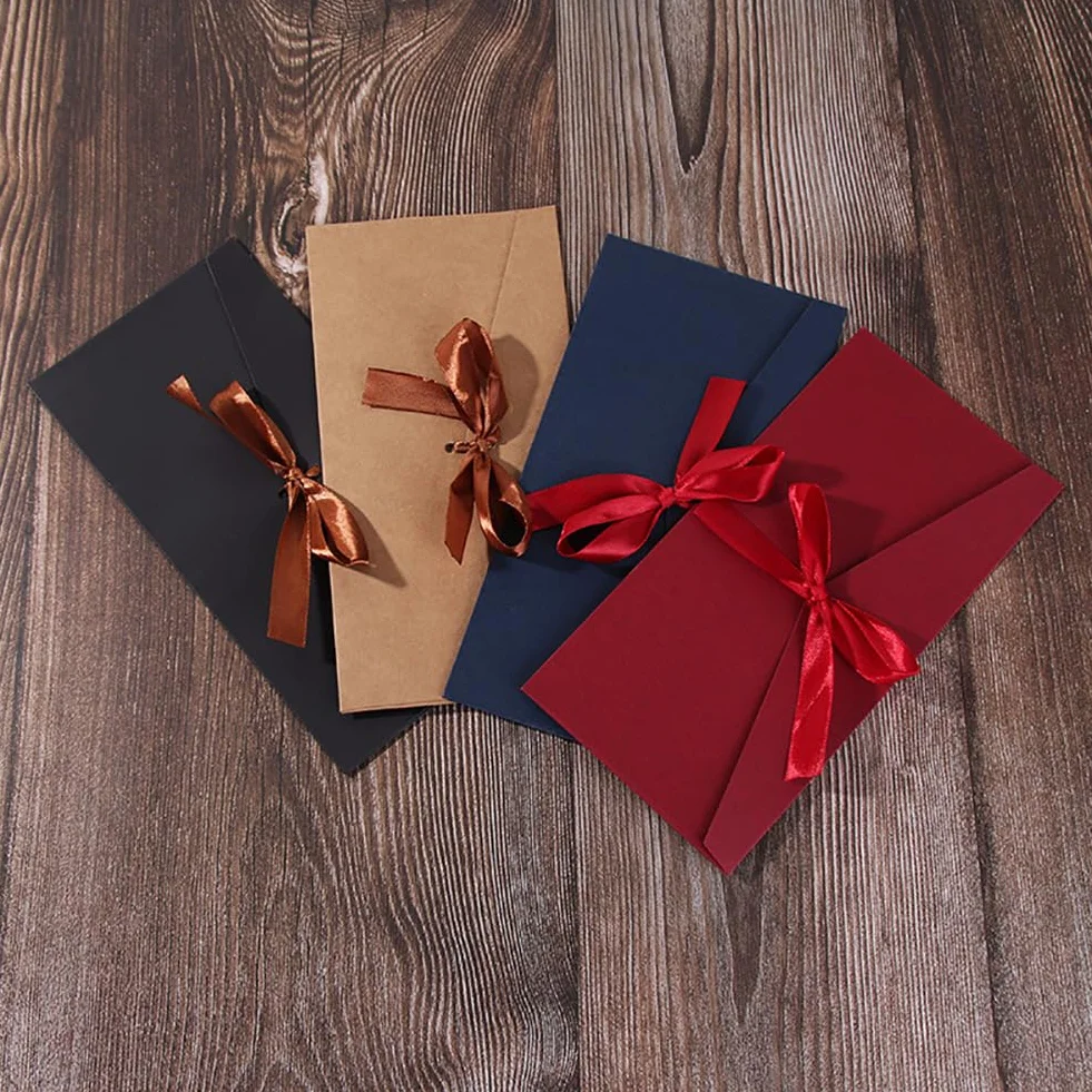 Lot de 10 enveloppes en papier kraft 20 x 11cm pour cartes cadeaux, invitations, lettres vintage avec rubans