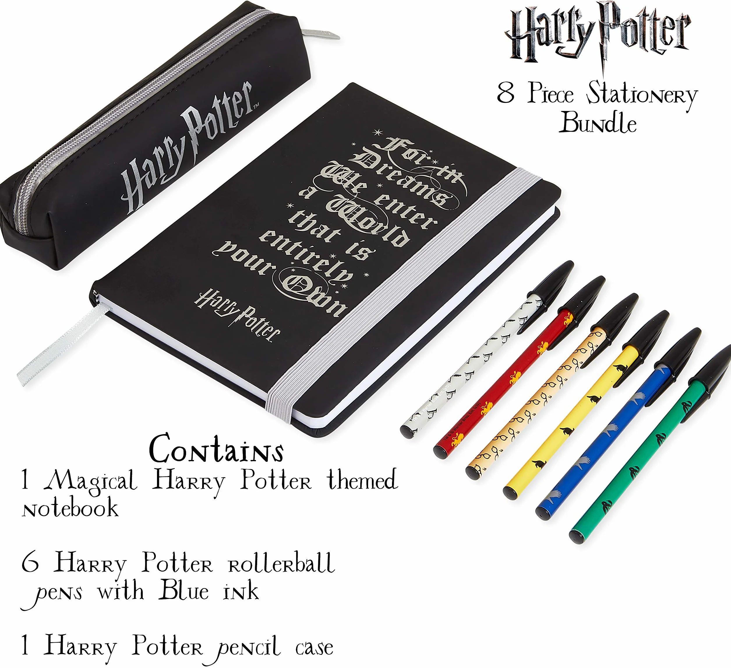 Harry Potter Set Papeterie Carnet Trousse Stylo Fournitures Scolaires Enfant Ado Fille Garcon (Noir)